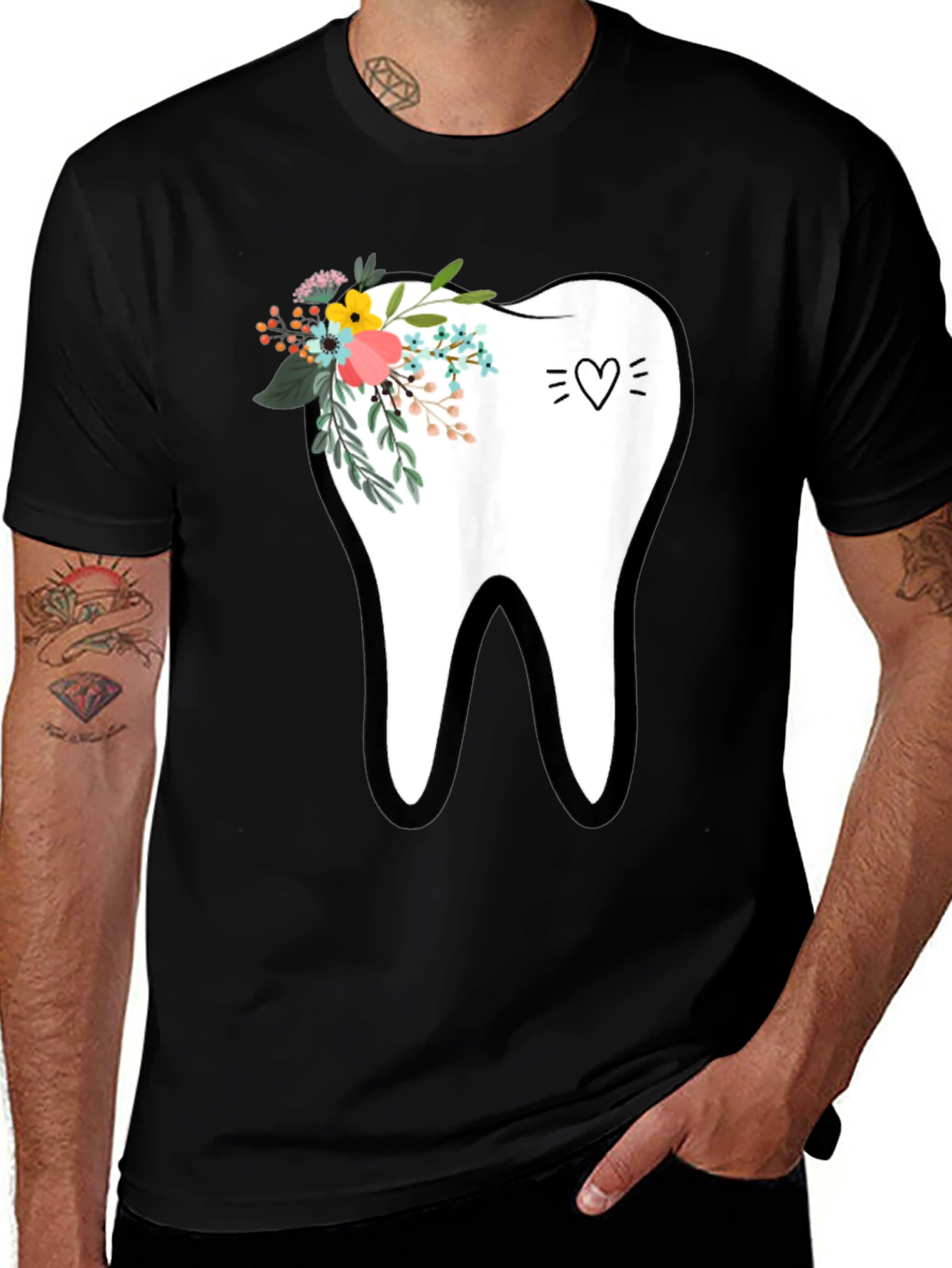 Variant 16 of Floral Tooth Graphic Tee - Dentist Gift