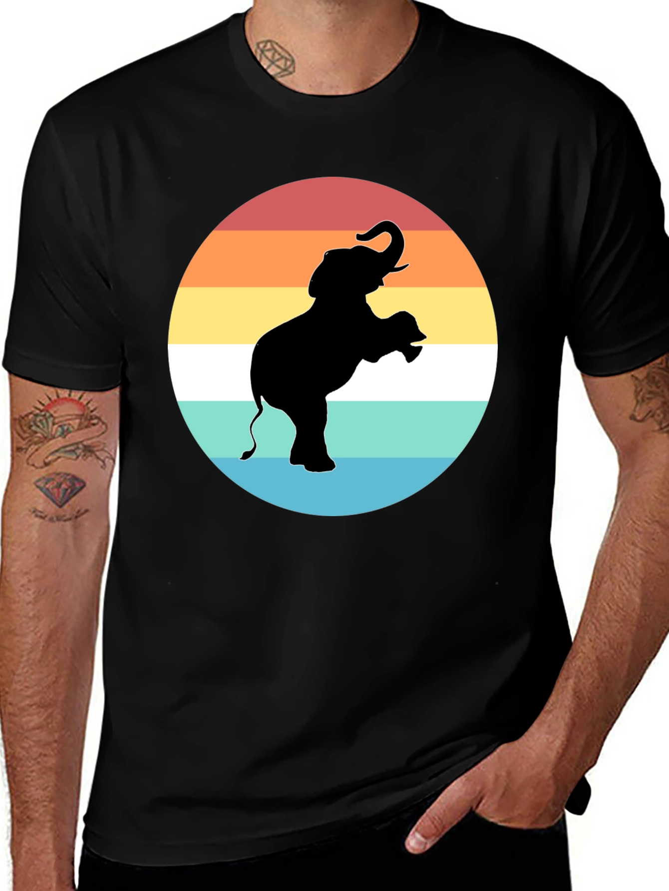 Variant 22 of Elephant Sunset Graphic Tee - Black