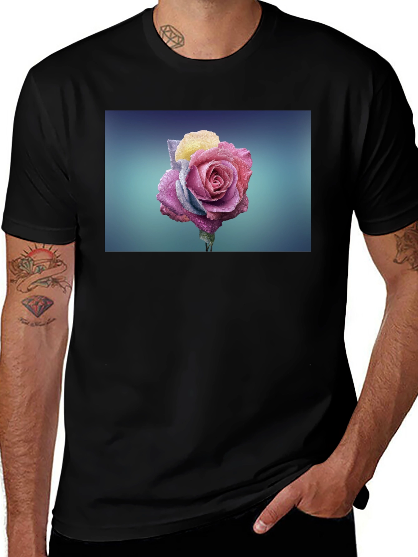 Variant 18 of Rose Graphic Tee - Modern Black T-Shirt