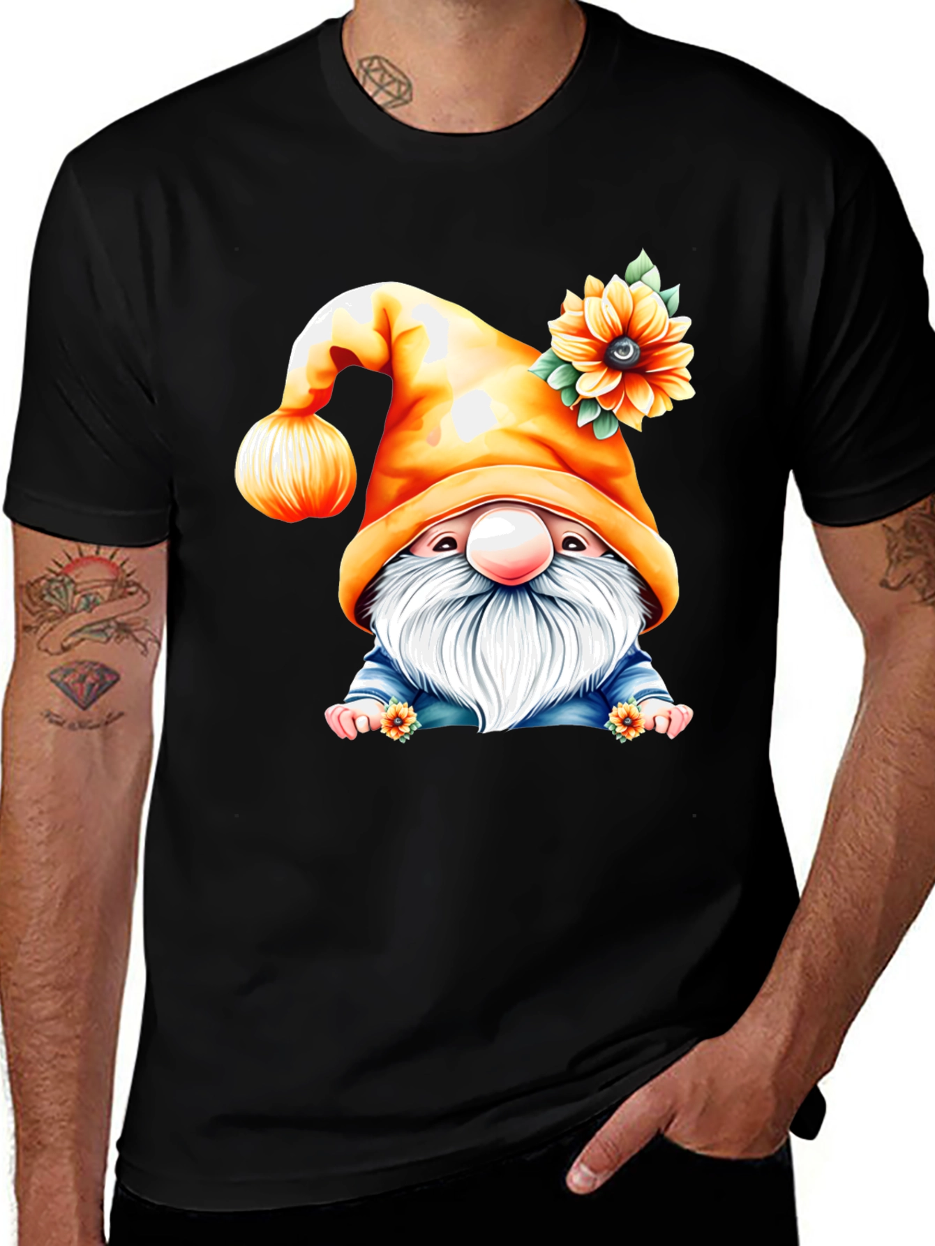 Gnome Sunflower Graphic T-Shirt - Unisex Cotton Tee