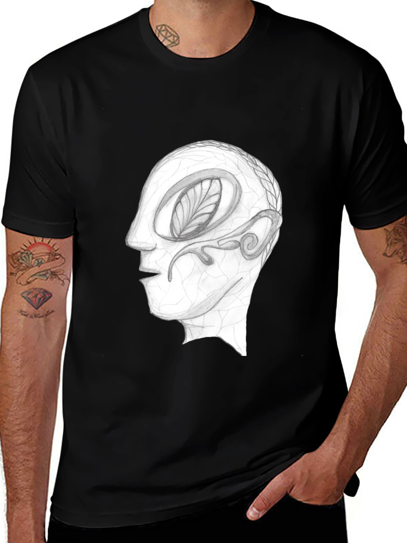Abstract Head Graphic Tee - Black