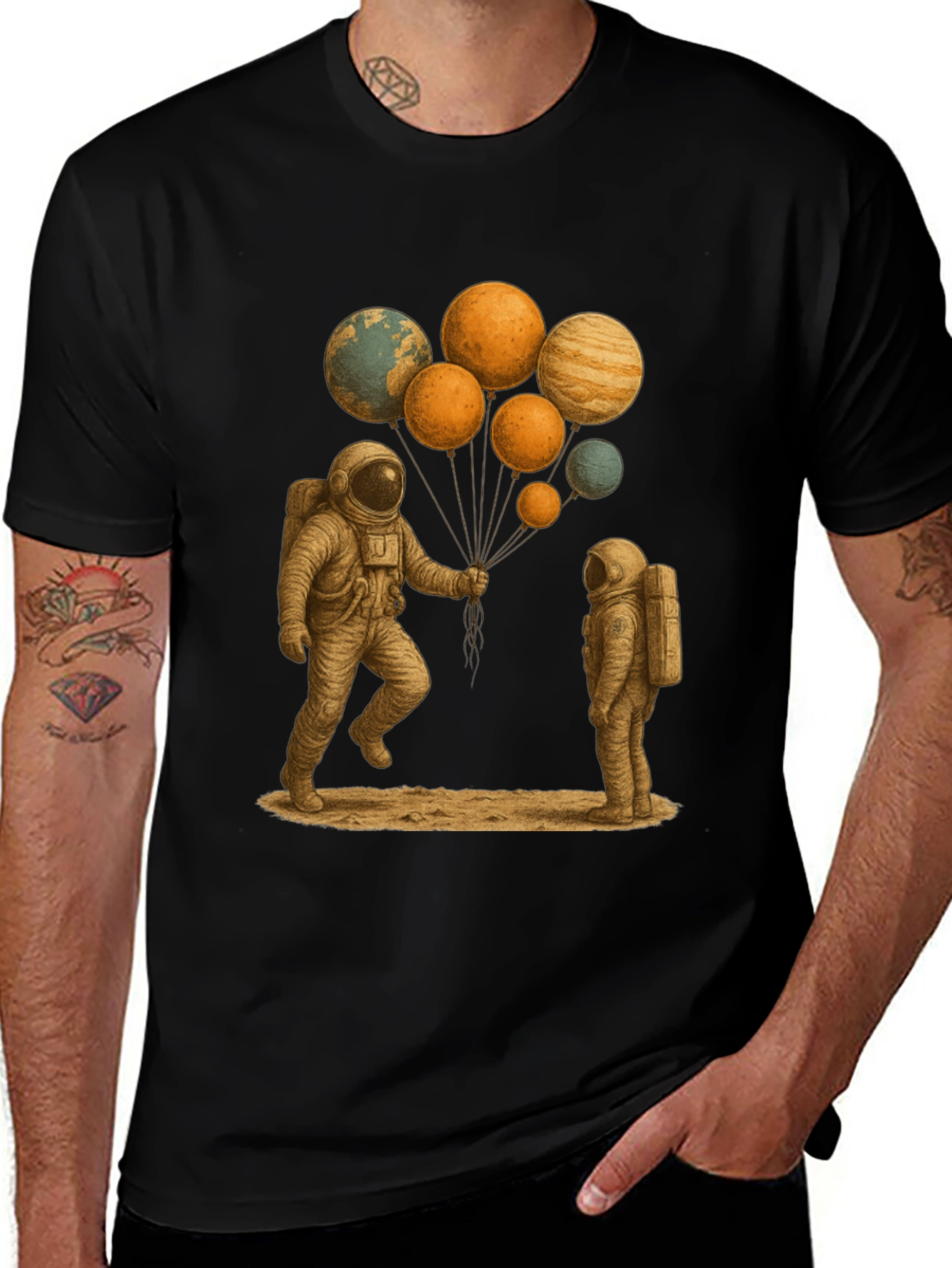 Variant 4 of Astronauts and Planet Balloons Graphic Tee