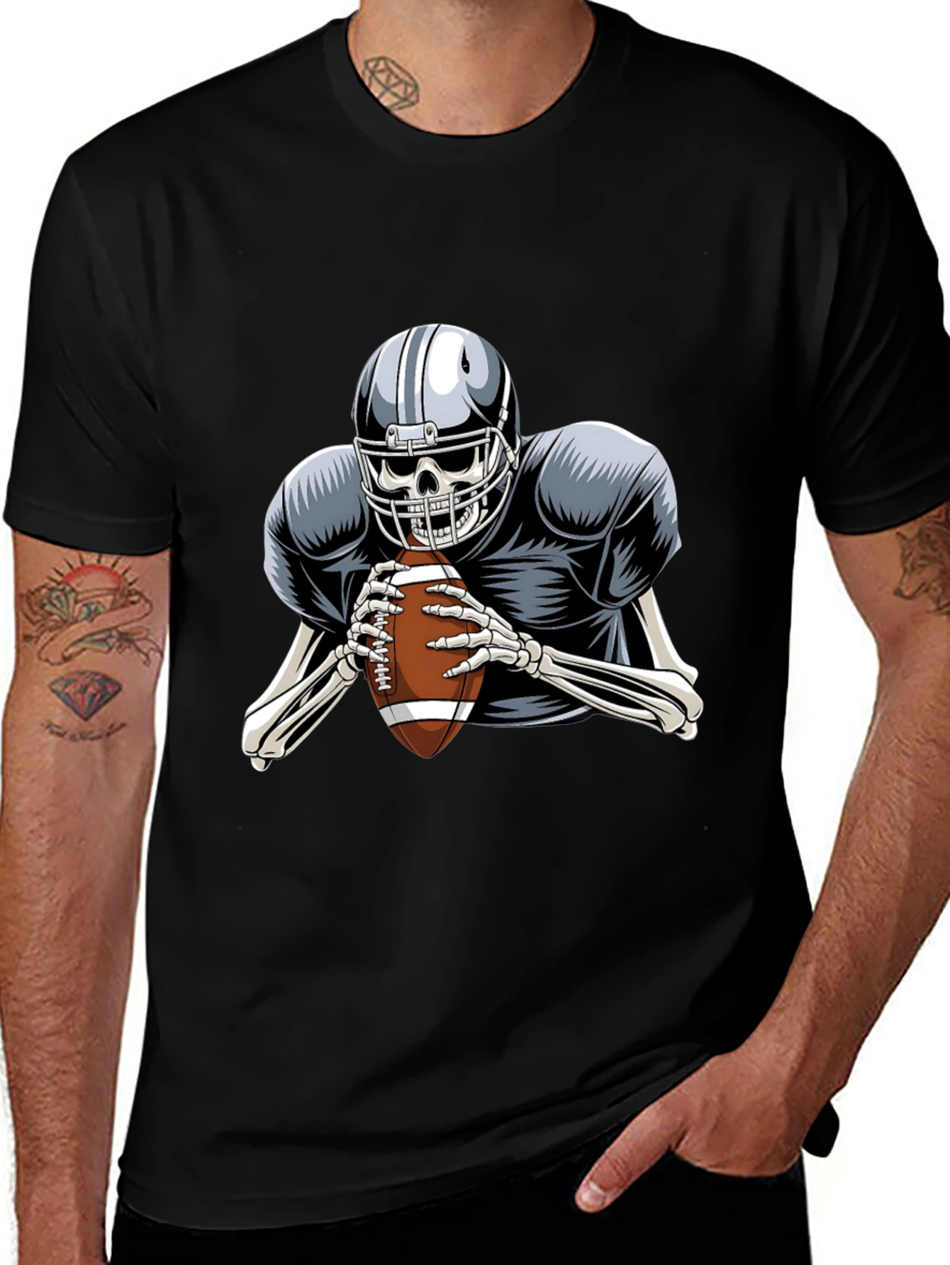 Variant 27 of Skeleton Football Player Graphic Tee - Black