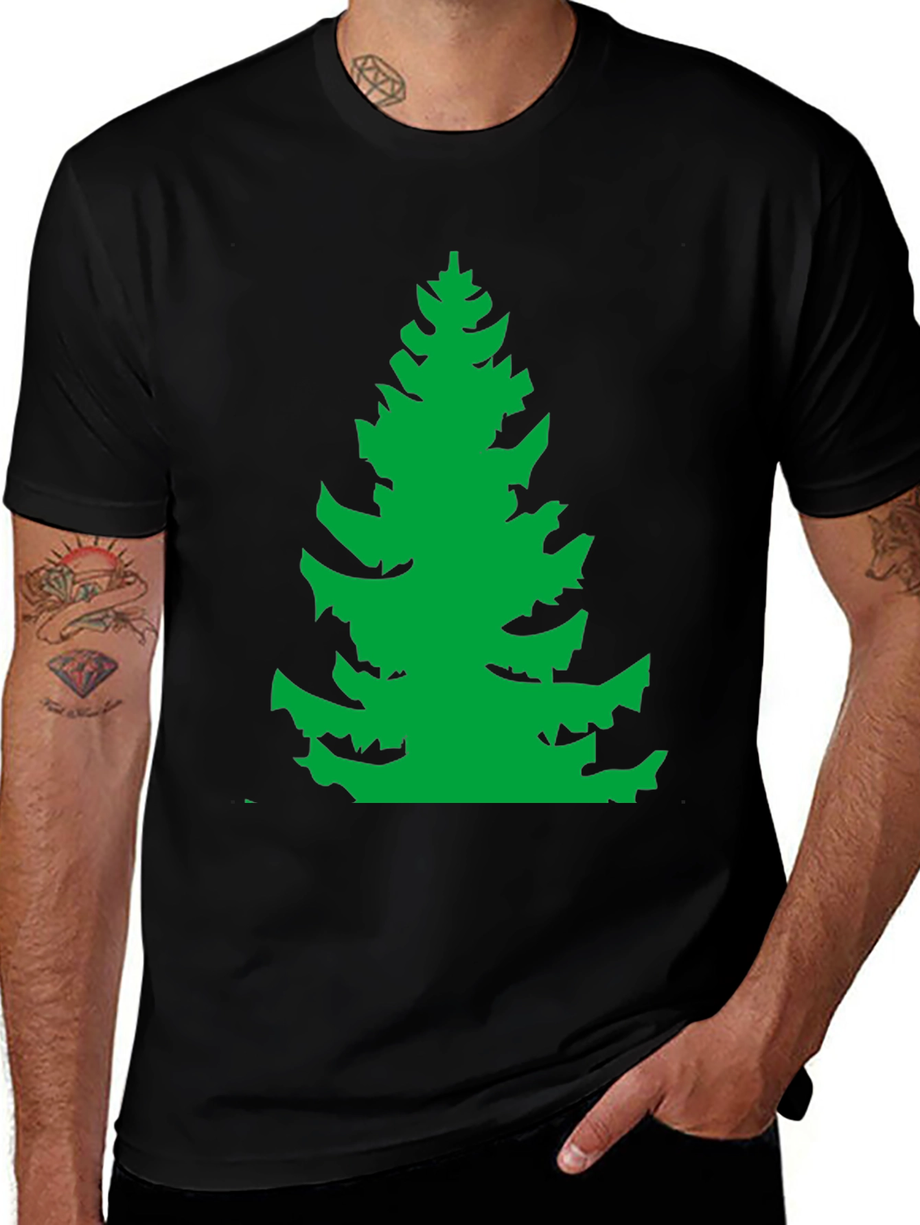 Variant 22 of Green Tree Graphic Black T-Shirt