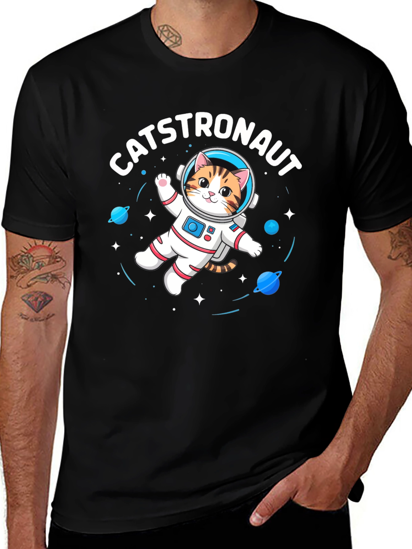 Variant 12 of Catstronaut Black T-Shirt - Space Cat Lover
