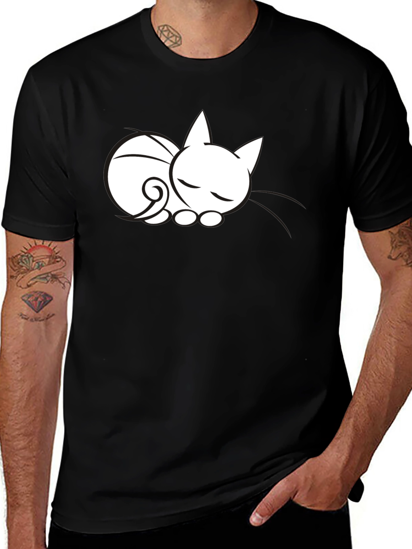 Black Sleeping Cat Graphic Tee - Soft Cotton main image