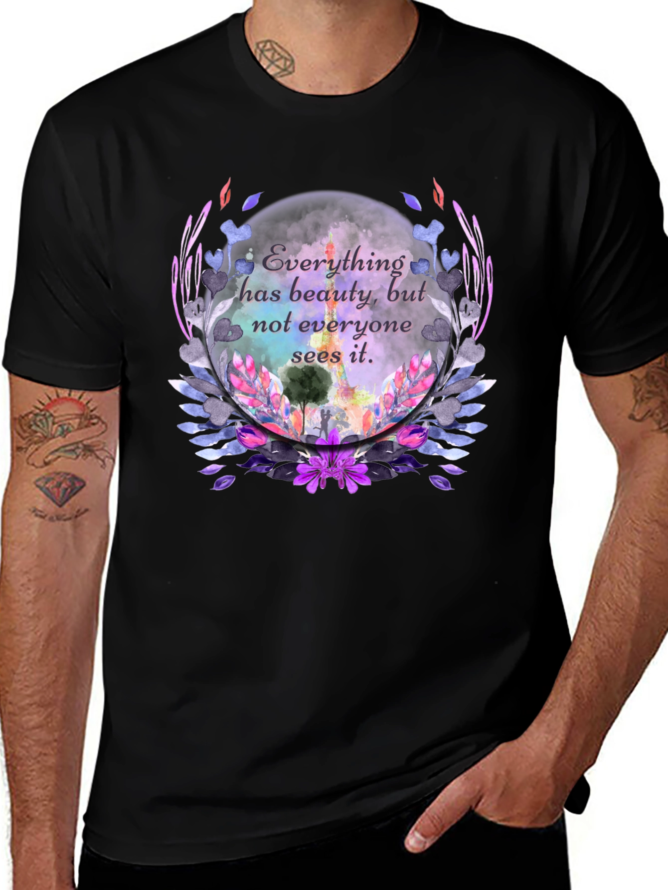 Variant 3 of Beauty Quote Floral Graphic Black T-Shirt