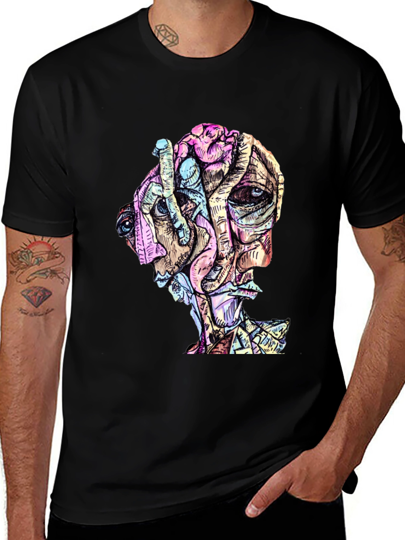 Variant 28 of Abstract Face Graphic Tee - Unique Art T-Shirt