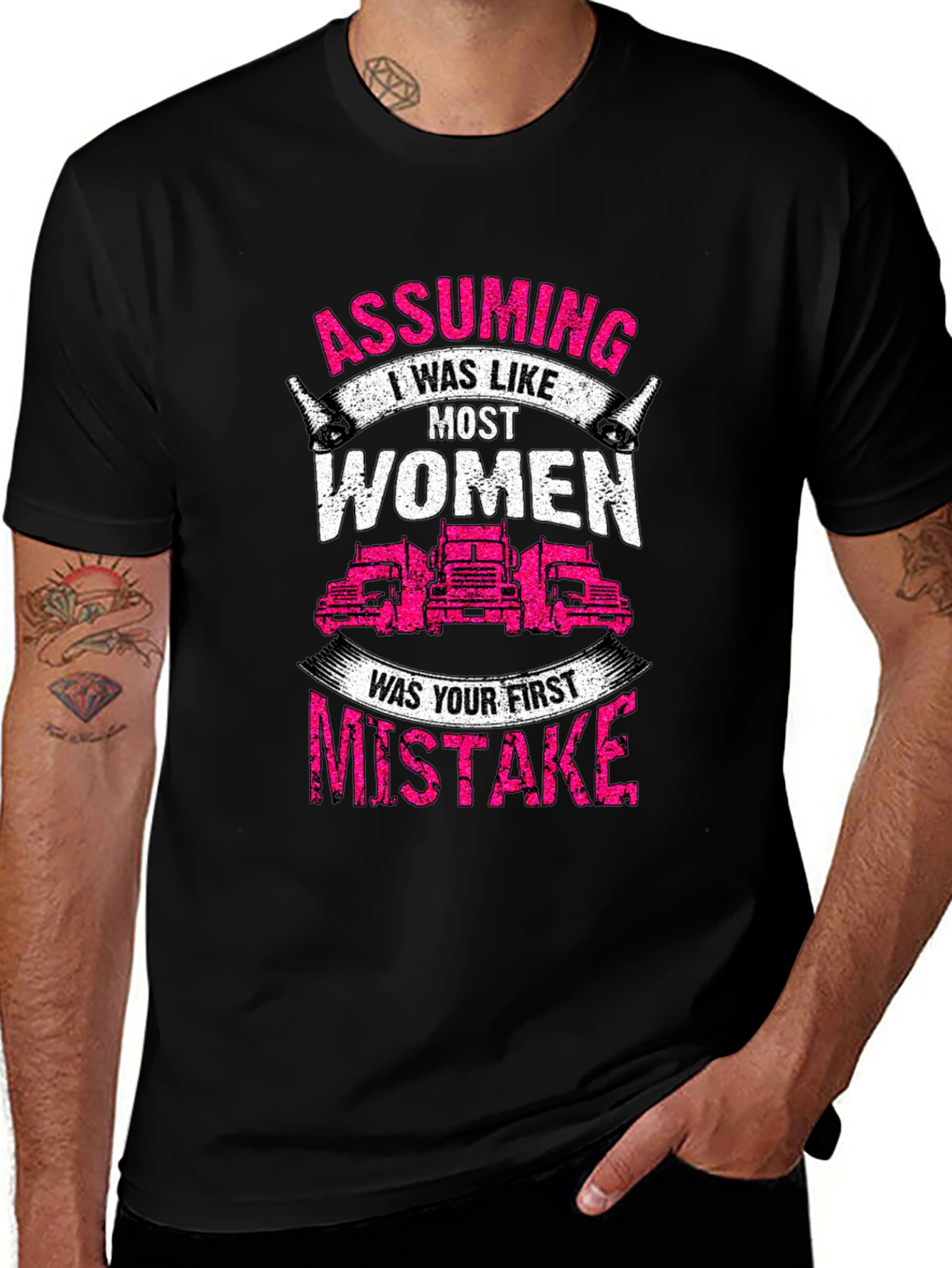 Variant 21 of Assuming Women Trucker T-Shirt