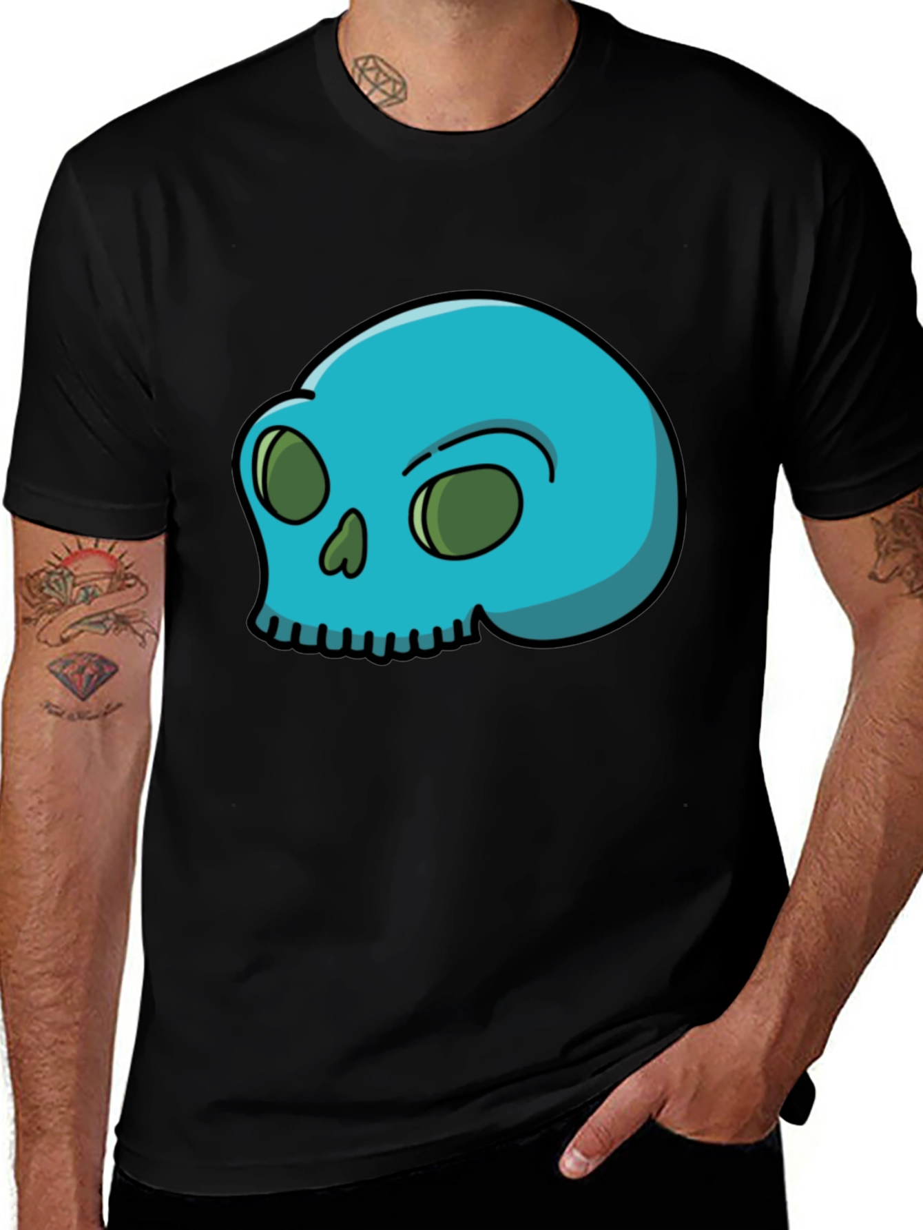 Variant 14 of Cartoon Skull Graphic Tee - Black Cotton Blend