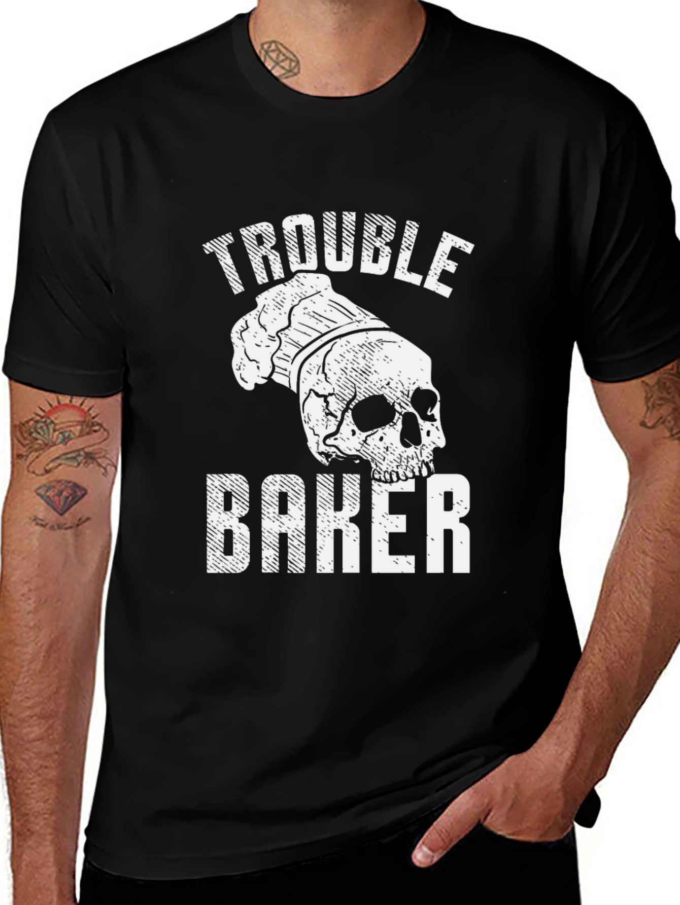 Variant 13 of Trouble Baker Skull Chef T-Shirt - Funny Baking Tee