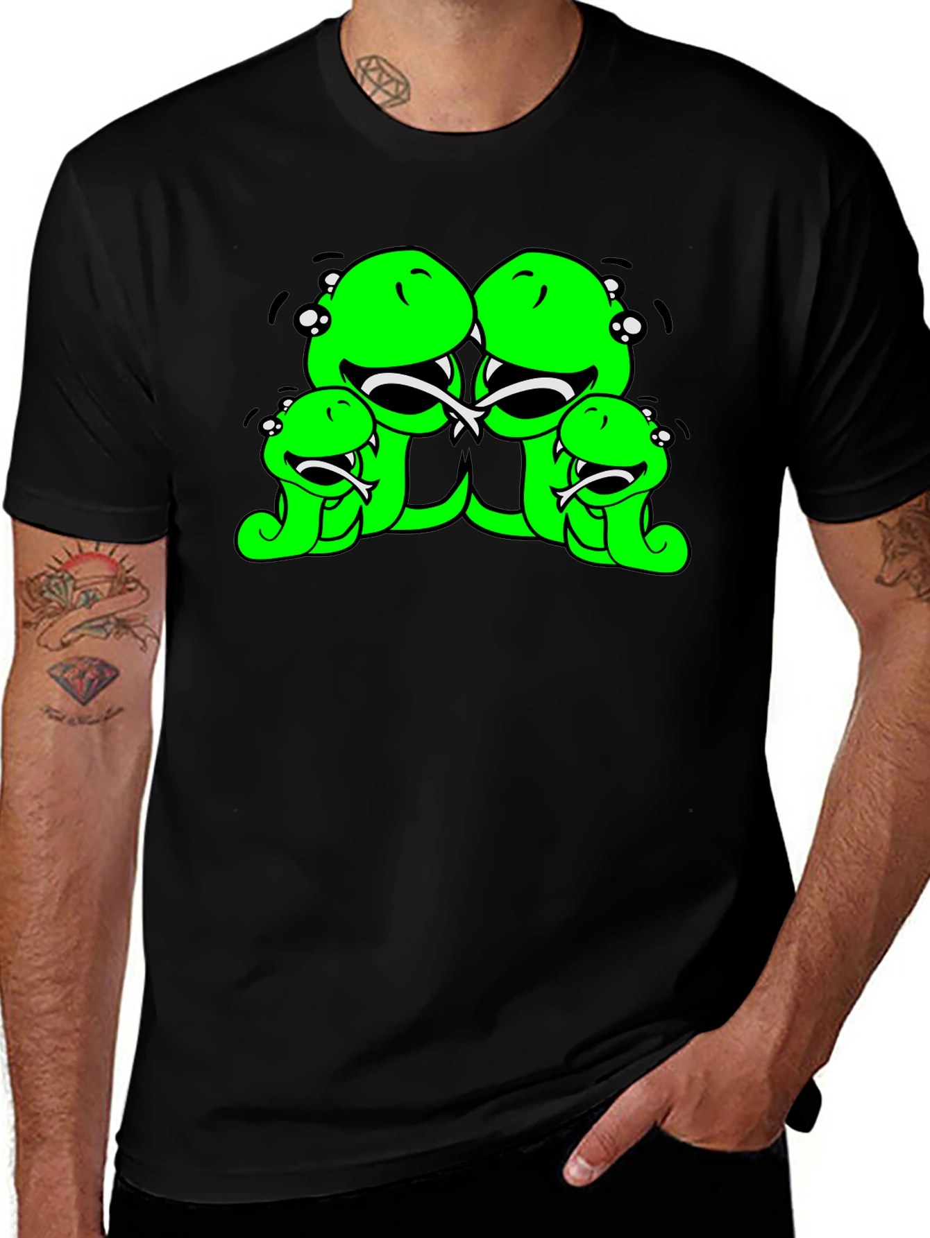 Black Funny Cartoon Snake Family Black T-Shirt main image