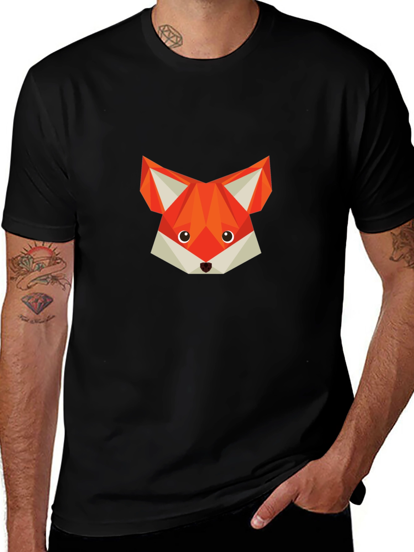 Geometric Fox Graphic T-Shirt - Modern Crew Neck Tee