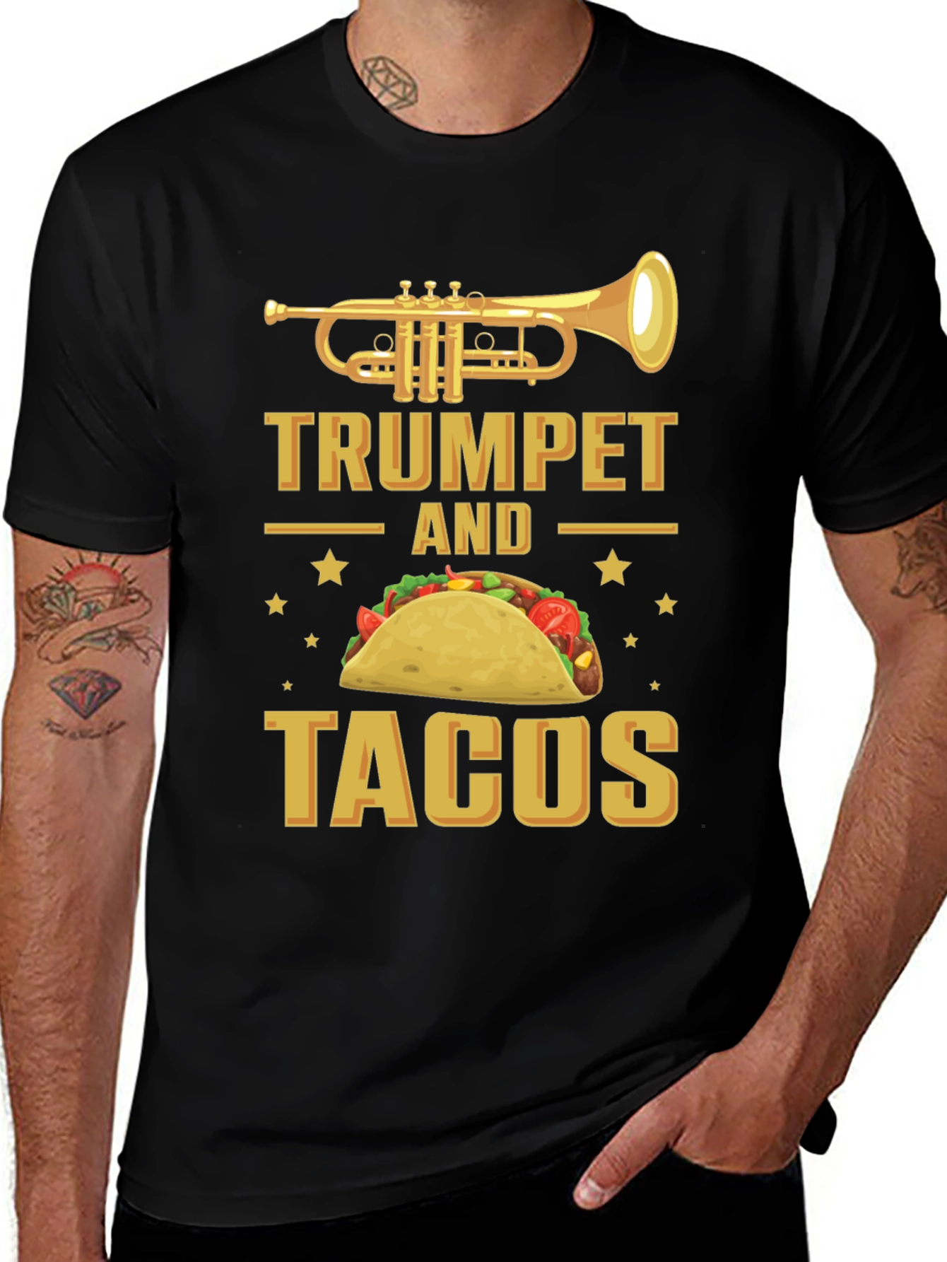 Variant 20 of Trumpet and Tacos Graphic T-Shirt Funny Music Food Tee