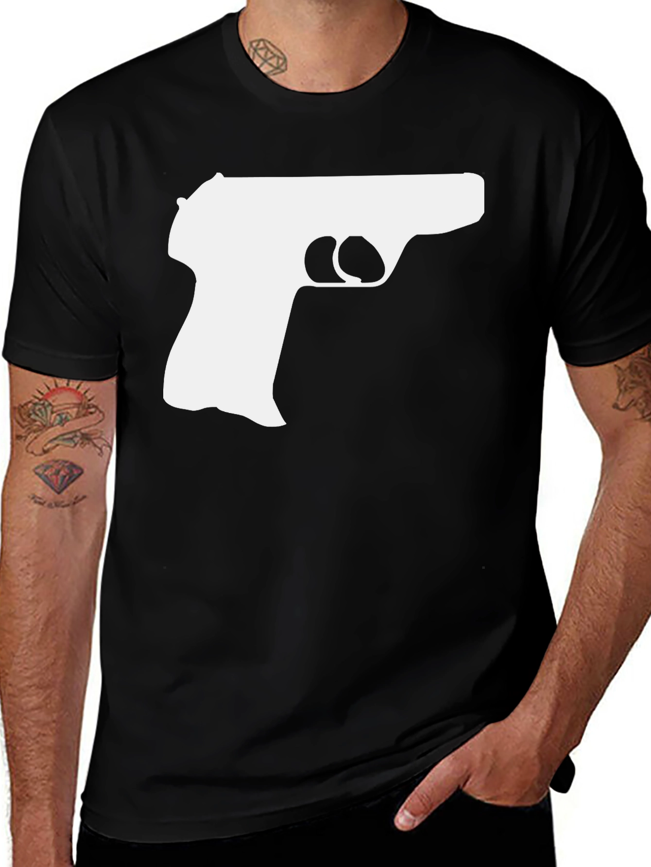Variant 30 of Gun Silhouette Graphic Tee - Black Cotton T-Shirt