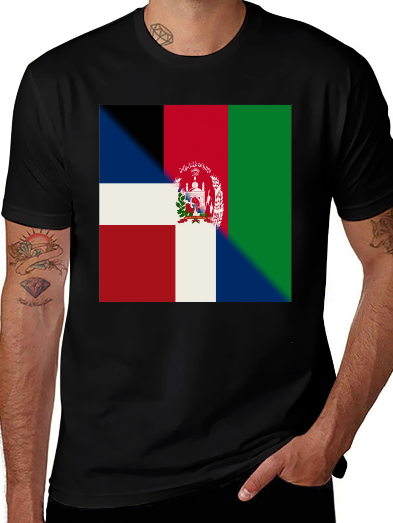 Variant 19 of Dominican Republic Afghanistan Flag T-Shirt