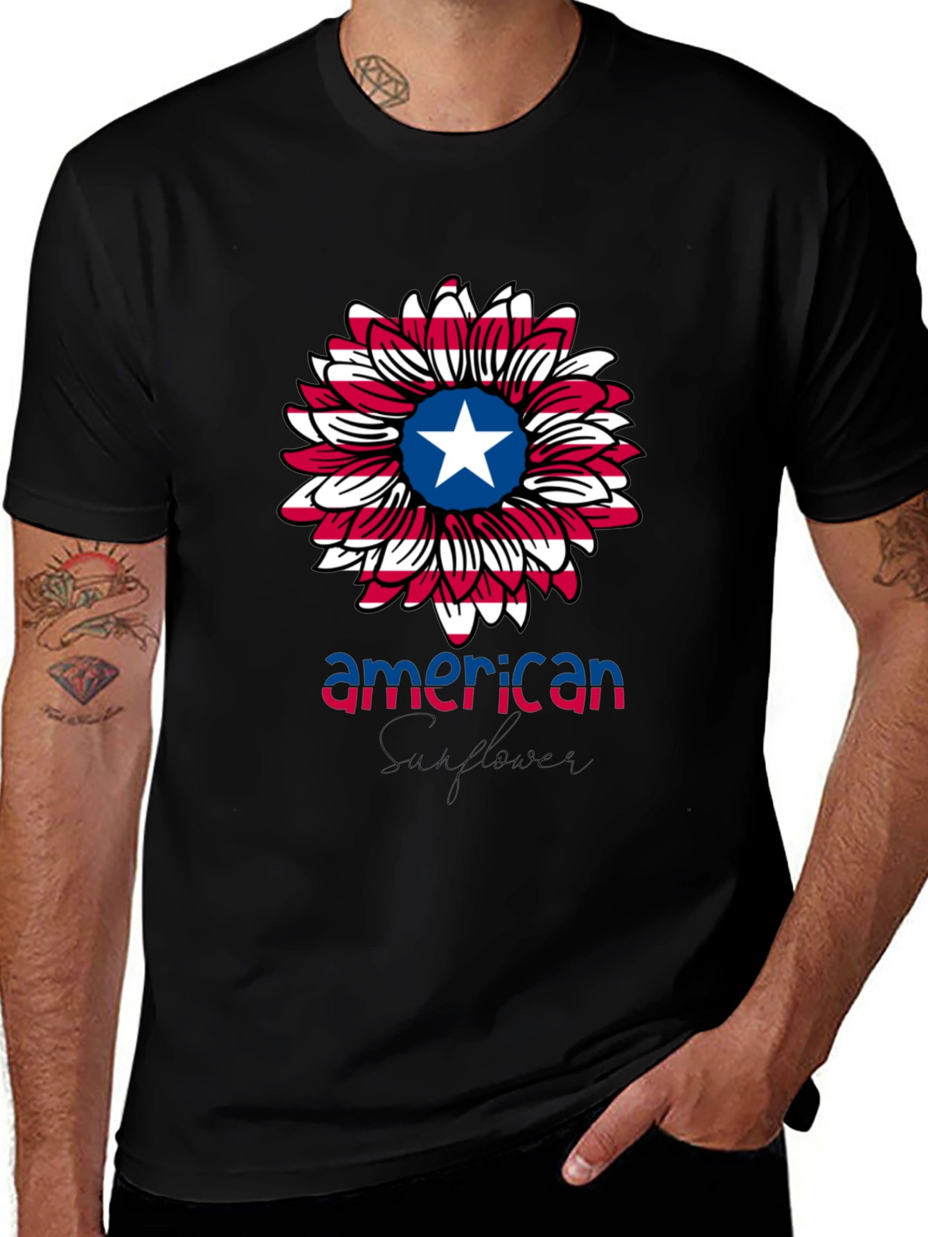 Variant 29 of American Flag Sunflower Graphic T-Shirt