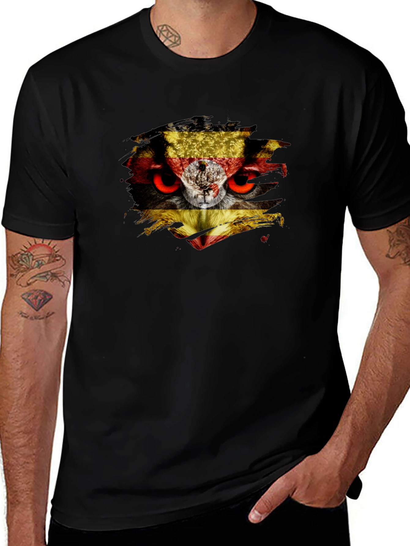 Owl Uganda Flag Graphic Black T-Shirt