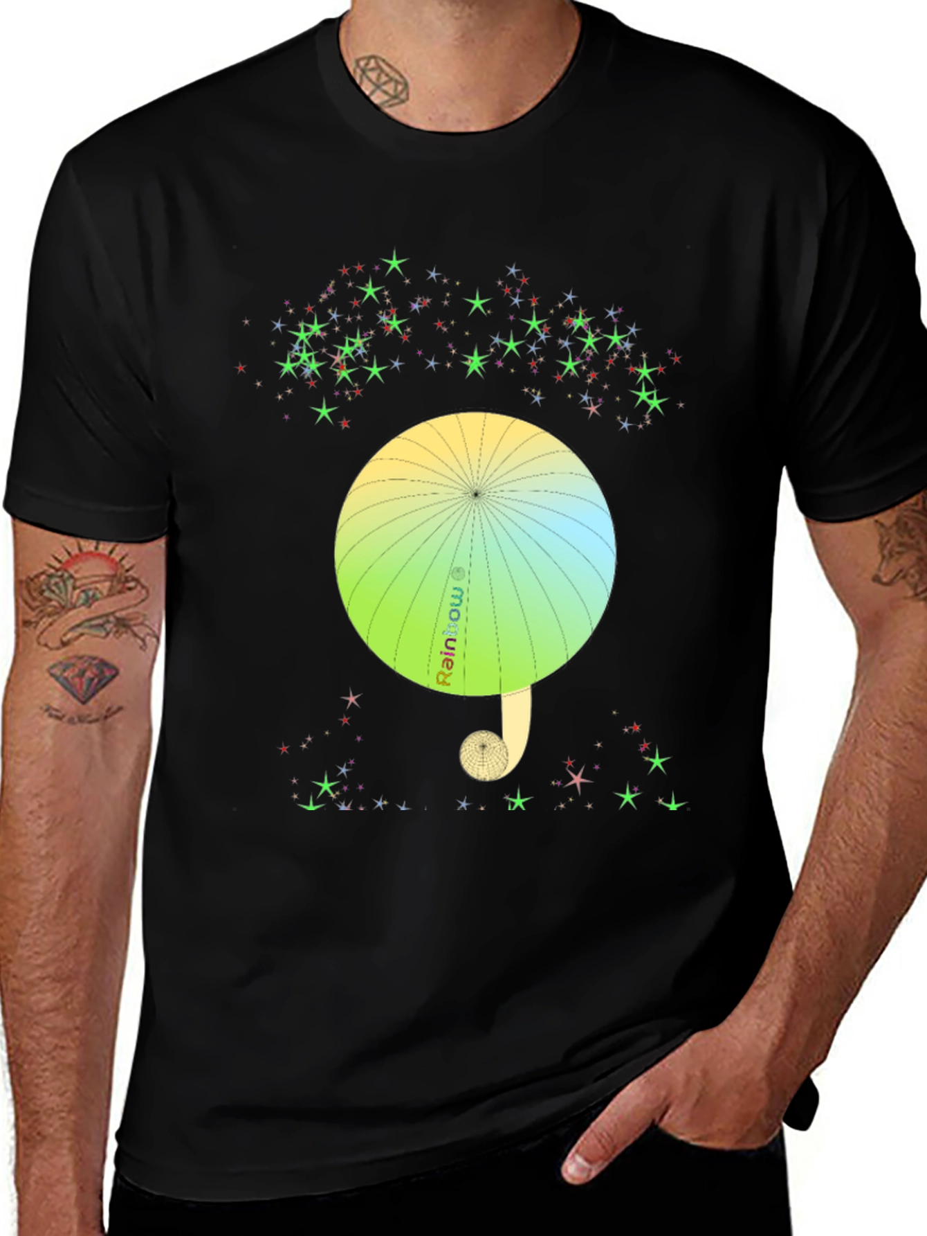 Variant 2 of Rainbow Umbrella Stars Graphic Tee - Unique Design