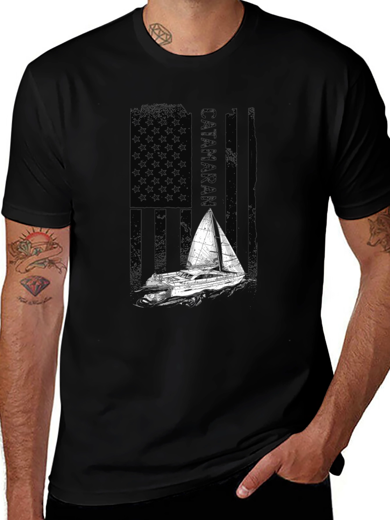 Catamaran American Flag Graphic T-Shirt