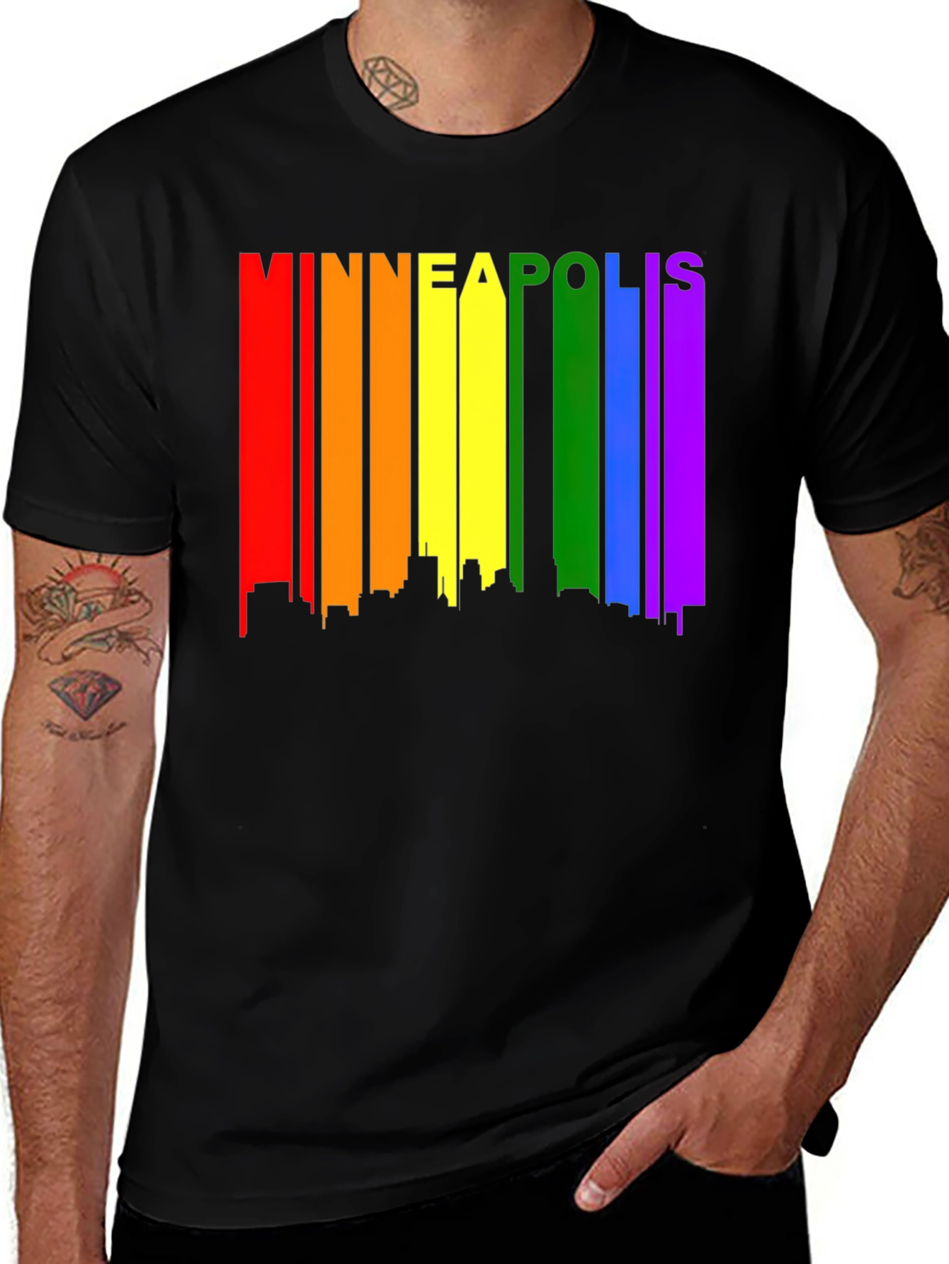 Minneapolis Pride Skyline Tee - Black Graphic T-Shirt
