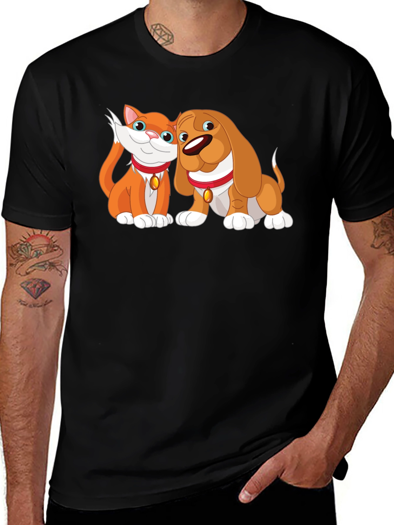 Variant 22 of Cartoon Cat and Dog Black Graphic Tee