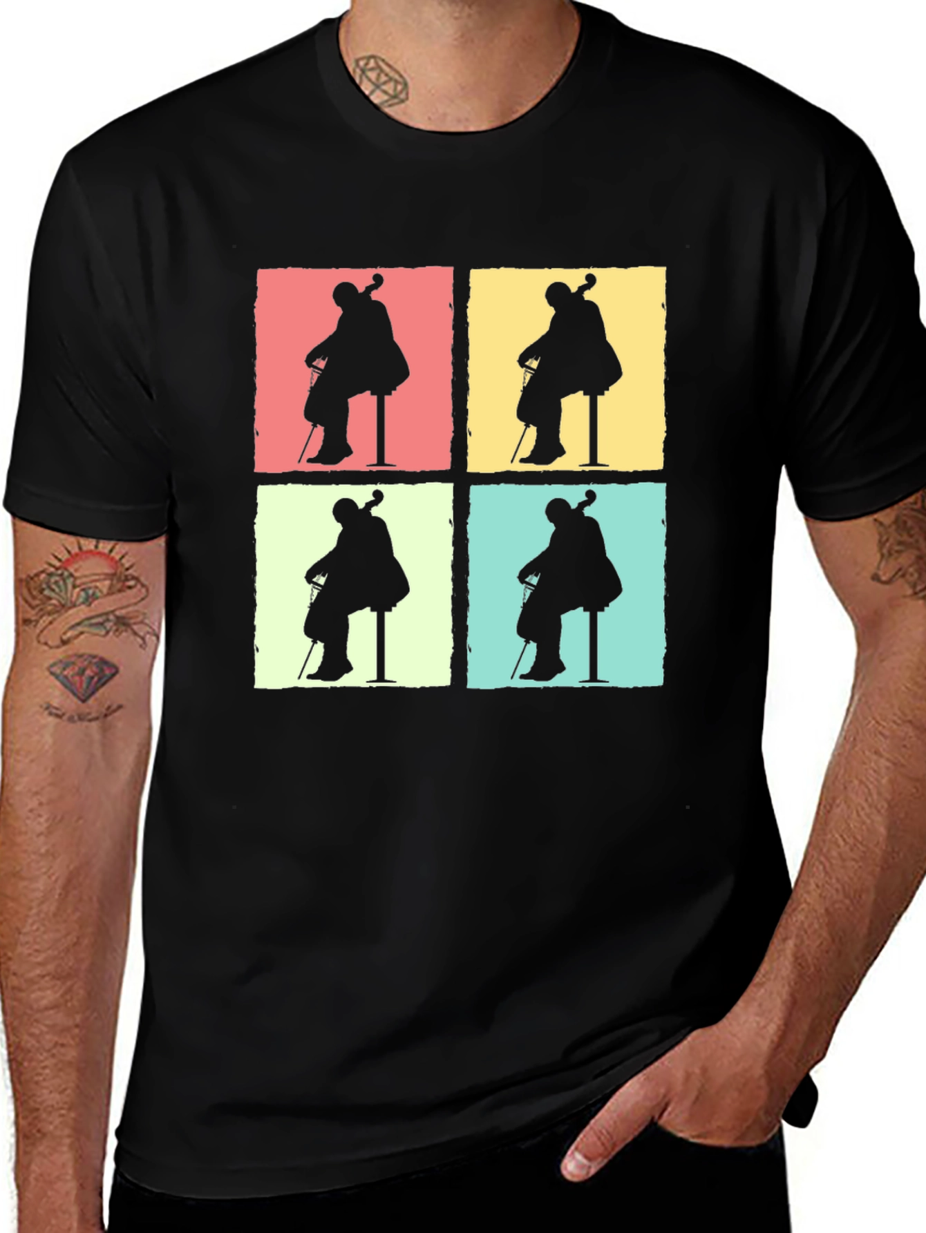 Cello Player Silhouette Graphic T-Shirt