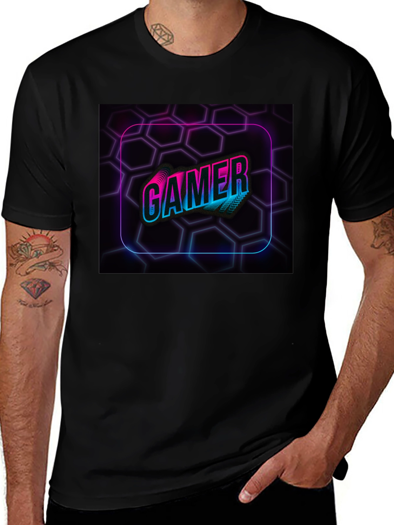 Variant 12 of Neon Gamer Graphic Black T-Shirt