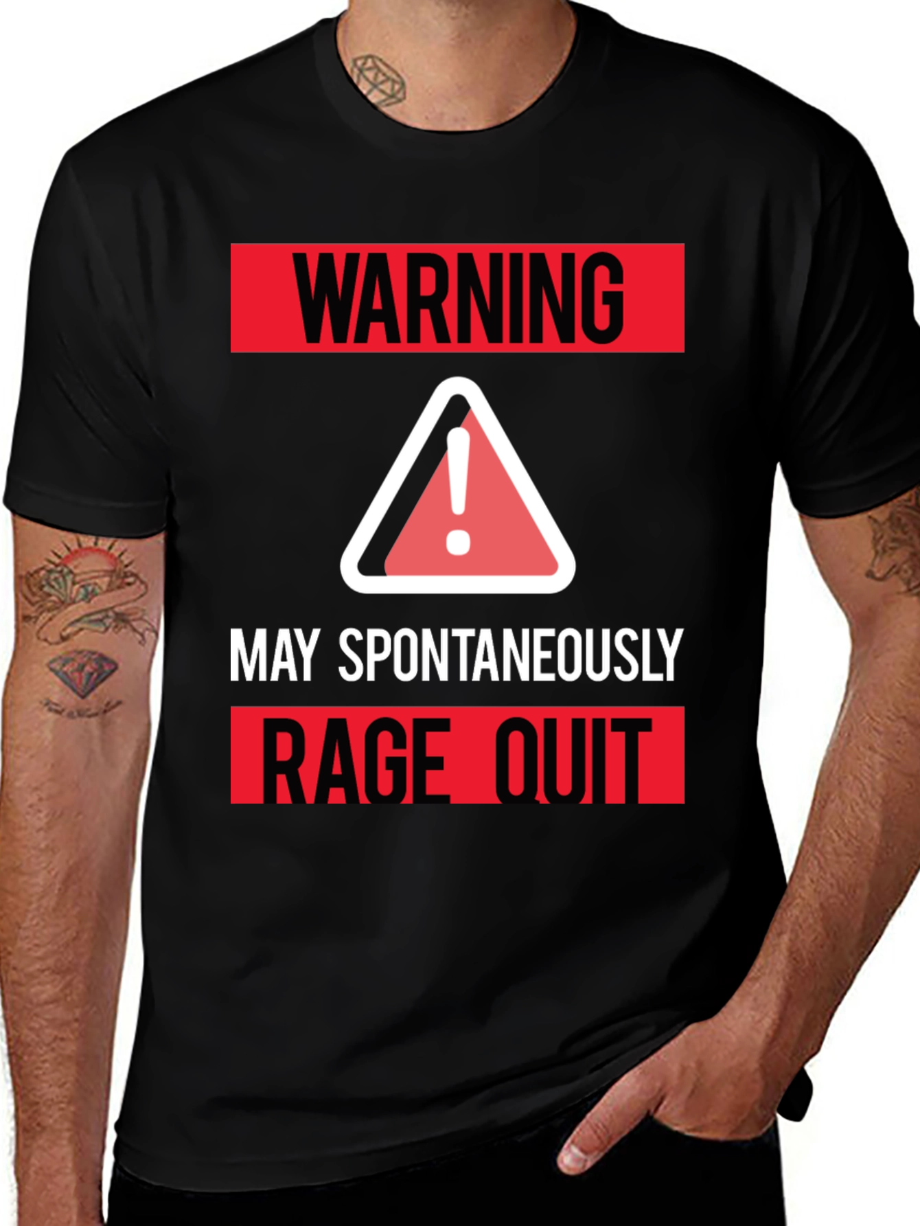 Black Warning May Spontaneously Rage Quit T-Shirt main image