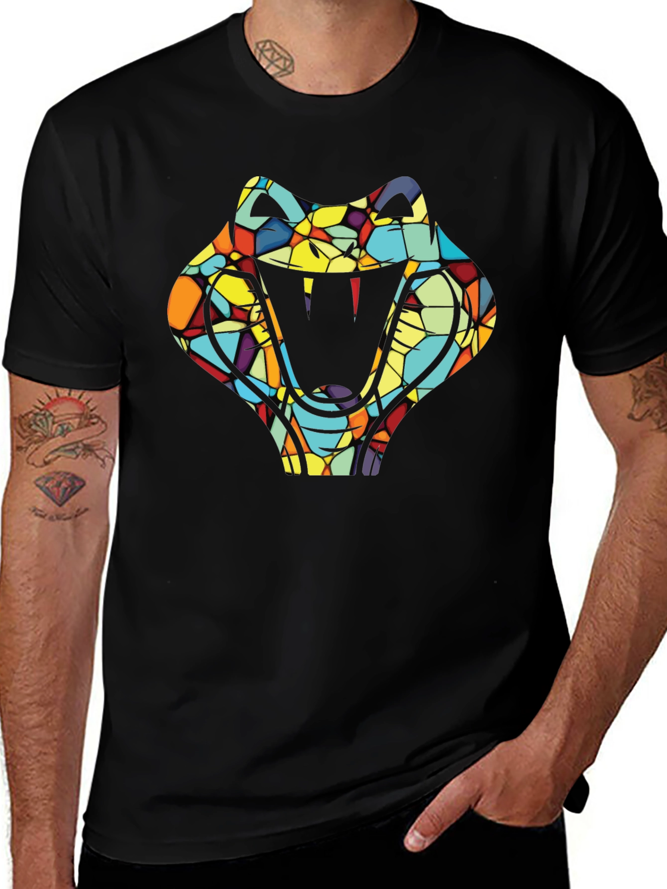 Variant 30 of Mosaic Snake Graphic Tee - Stylish Men's Black T-Shirt