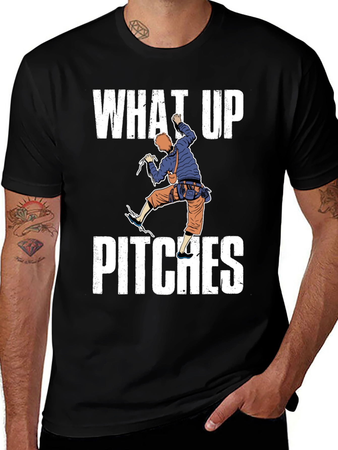 Black What Up Pitches Climbing Graphic T-Shirt main image