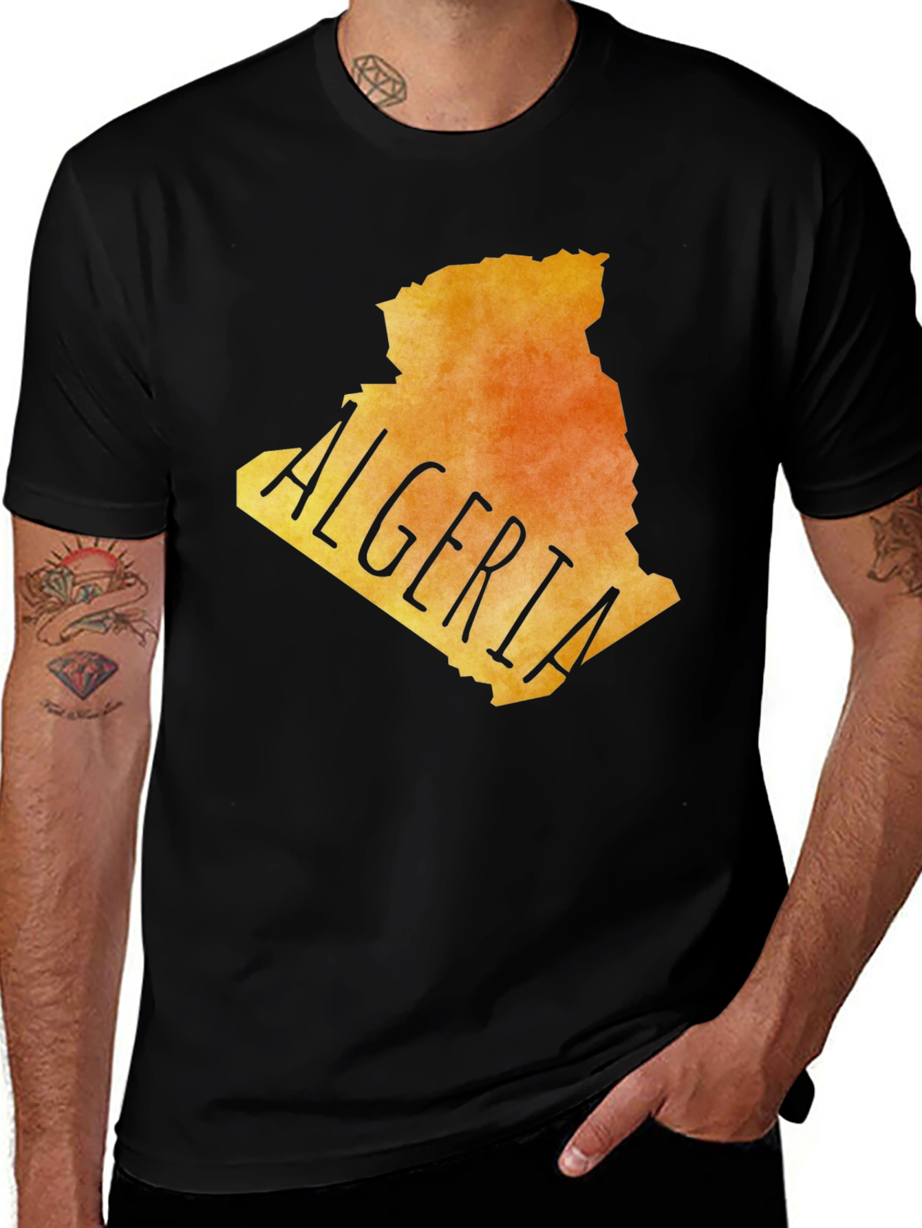 Algeria Map Graphic Tee - Black Cotton Blend T-Shirt