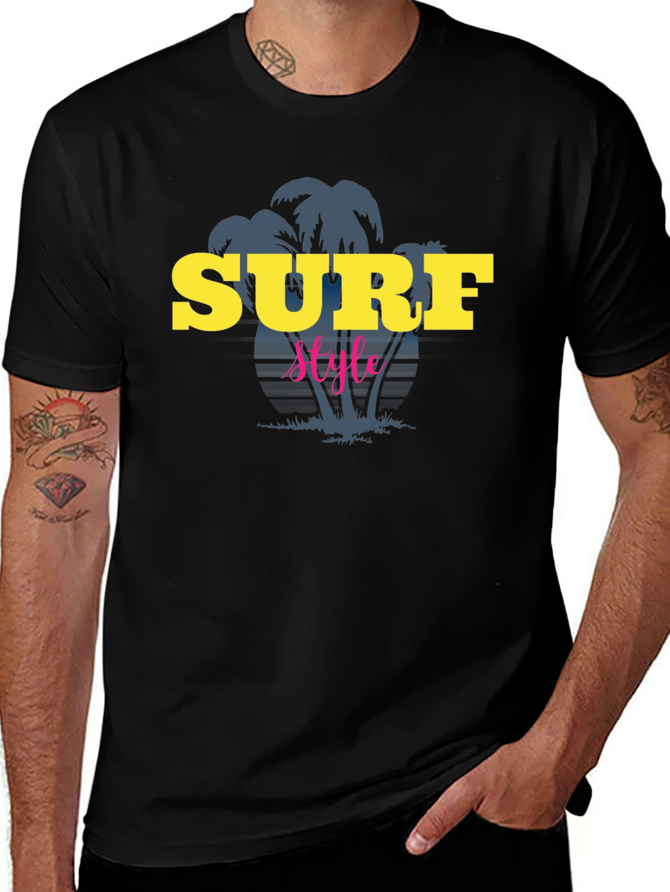 Variant 21 of Surf Style Graphic Tee - Black Cotton T-Shirt