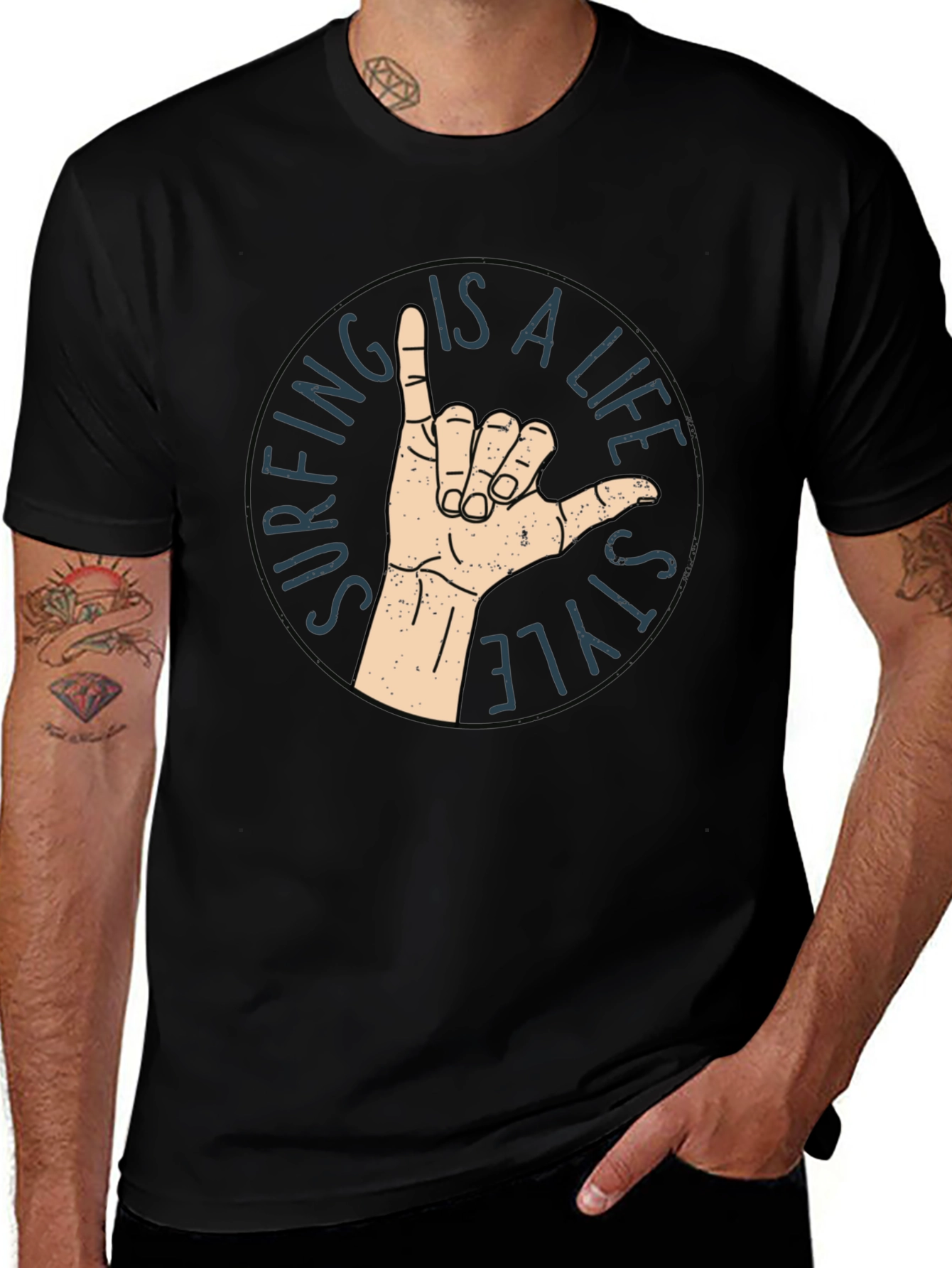 Variant 24 of Surfing Lifestyle Graphic Tee - Black Cotton Blend