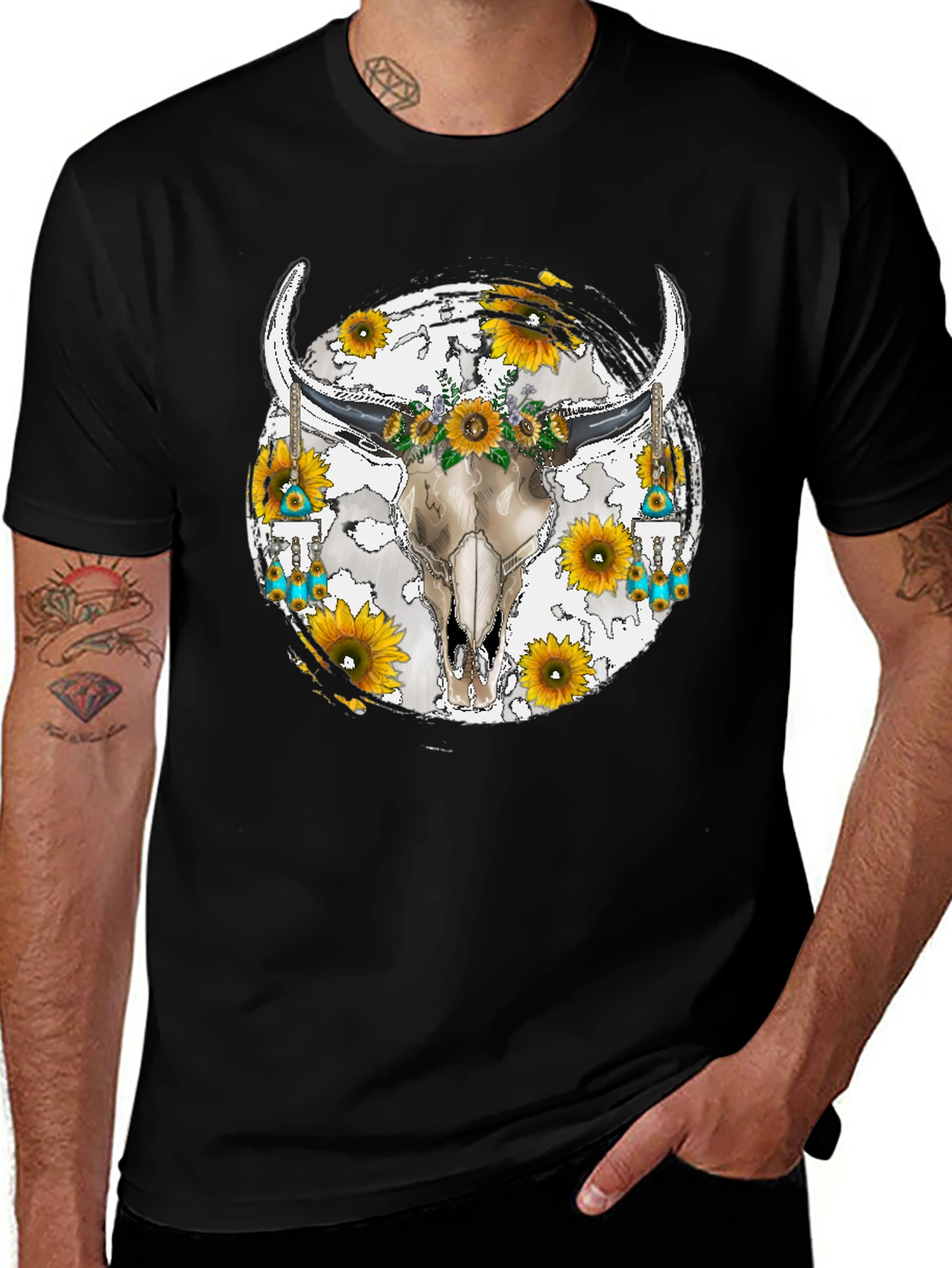 Variant 12 of Bull Skull Sunflower Graphic Tee