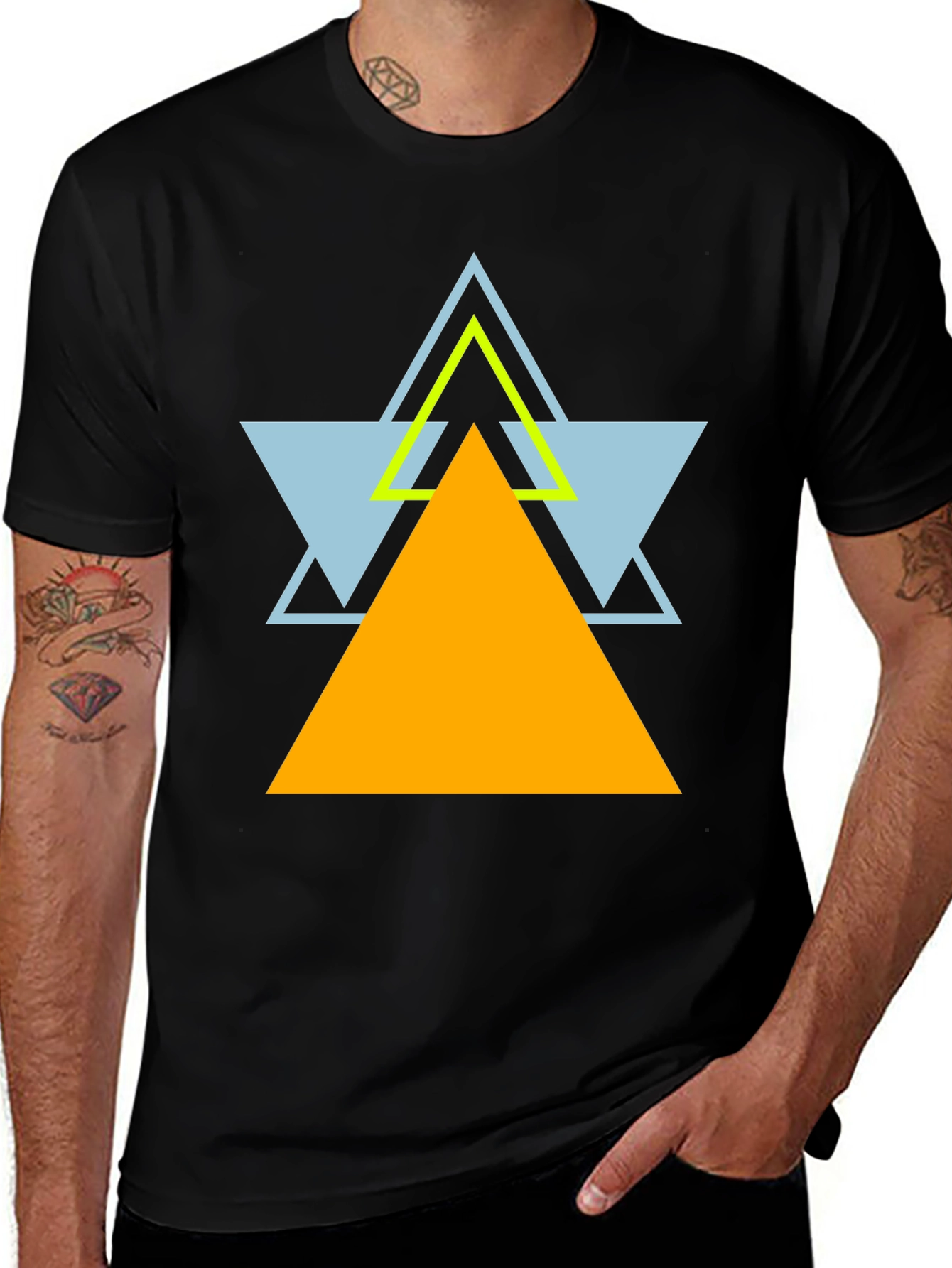 Geometric Triangle Graphic Black T-Shirt