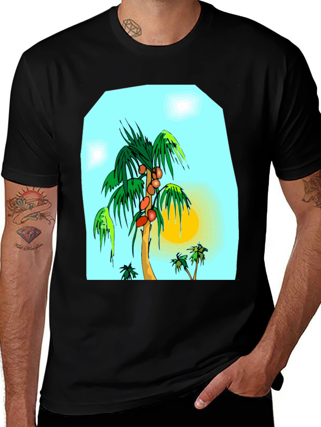 Variant 10 of Tropical Coconut Palm Tree Graphic Tee - Black