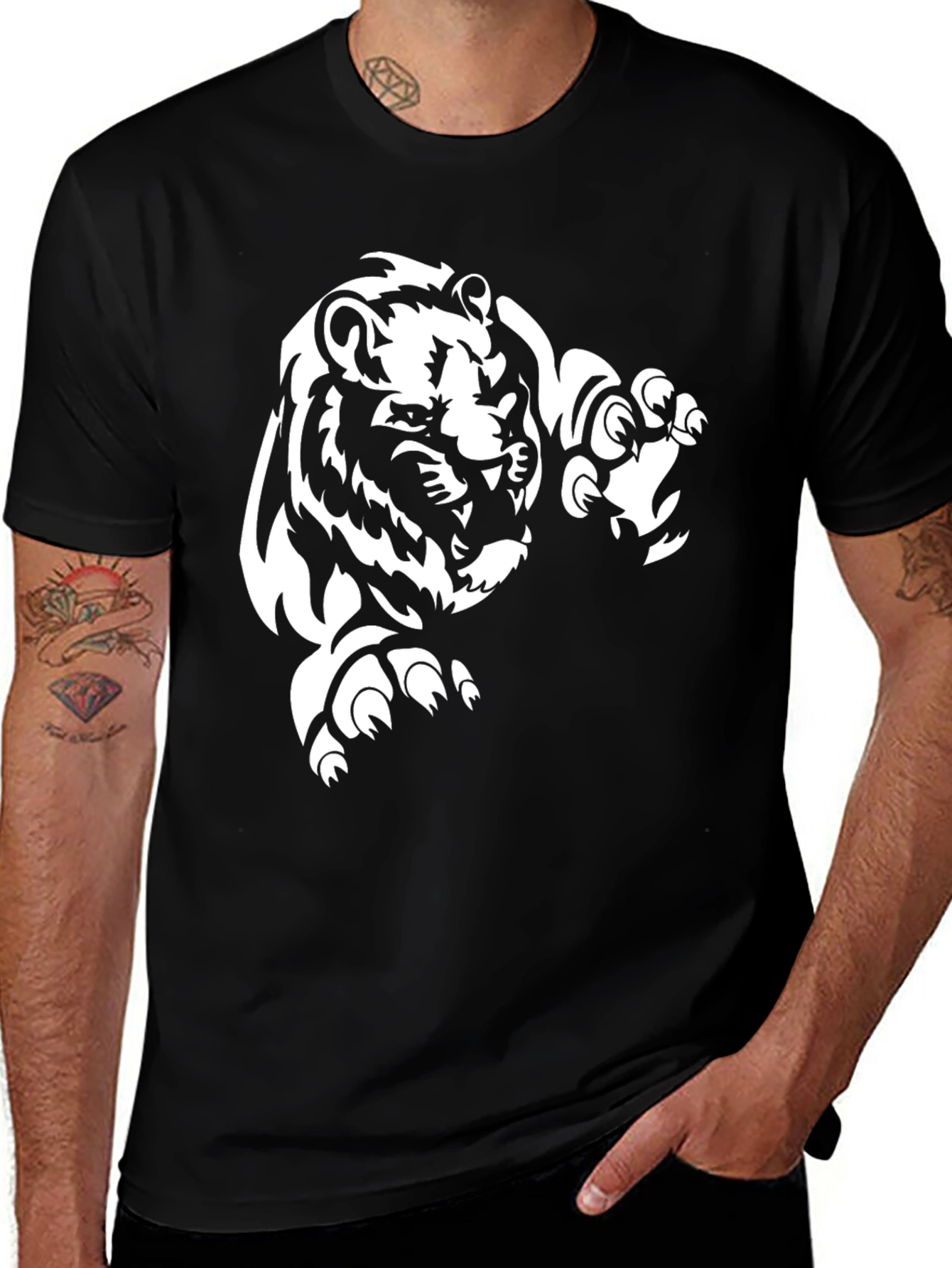 Lion Graphic Print Black T-Shirt for Men
