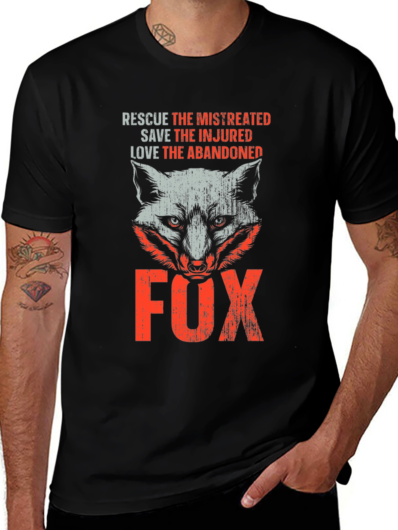 Black Rescue Fox Graphic T-Shirt - Animal Lover Tee main image