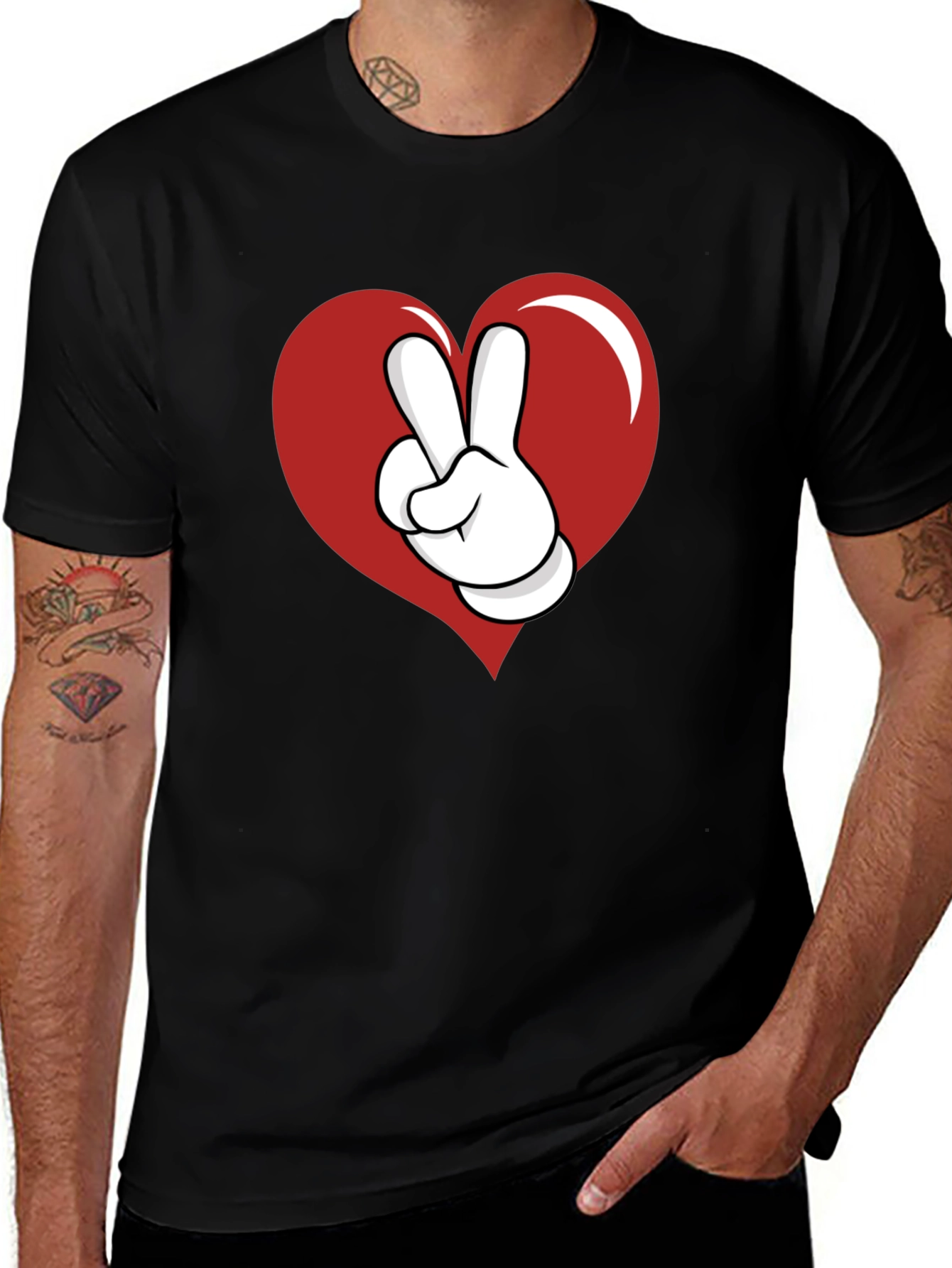 Variant 5 of Heart Peace Sign Graphic Tee - Black