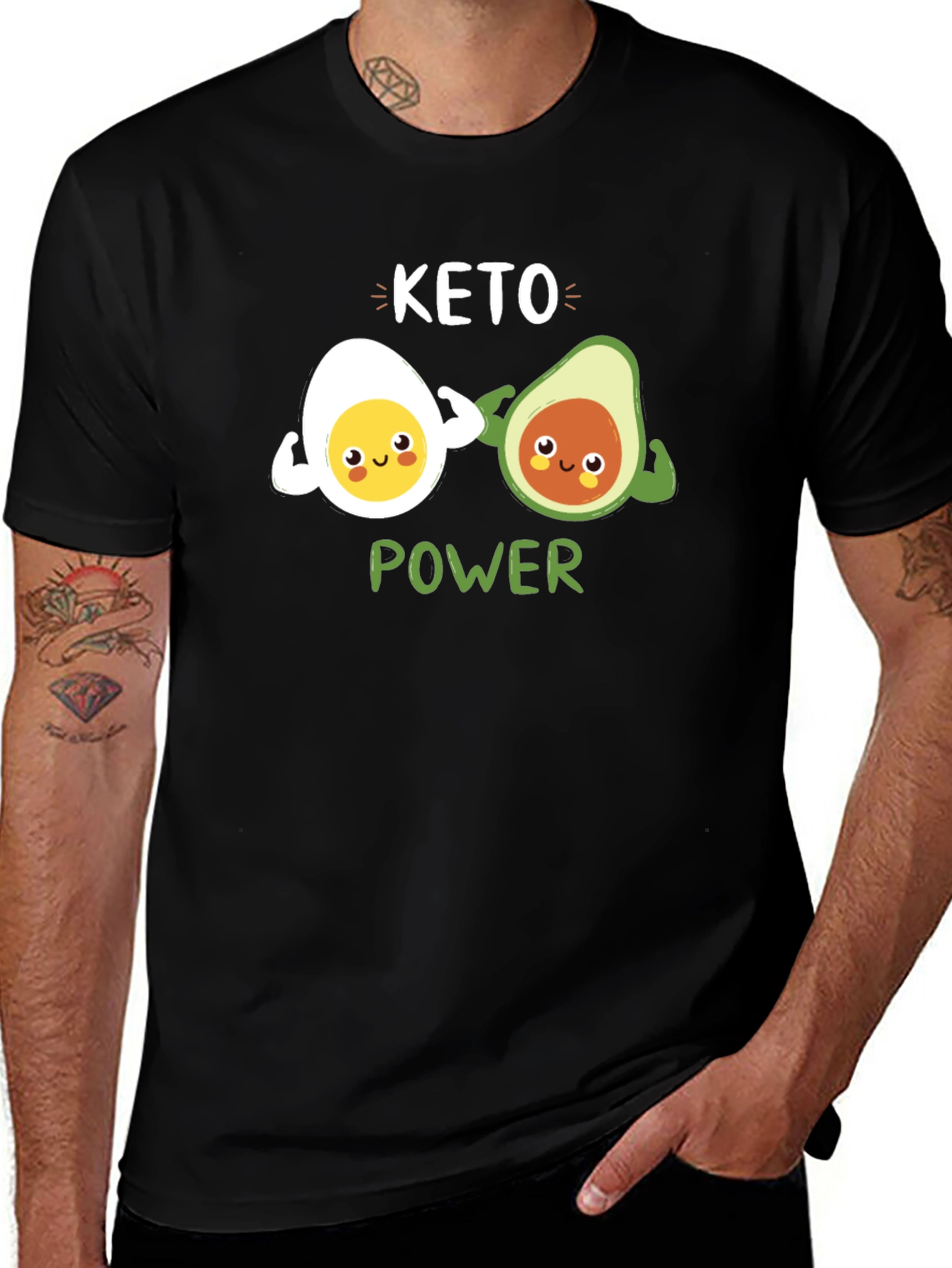 Variant 14 of Keto Power T-Shirt - Egg and Avocado Gym Buddies