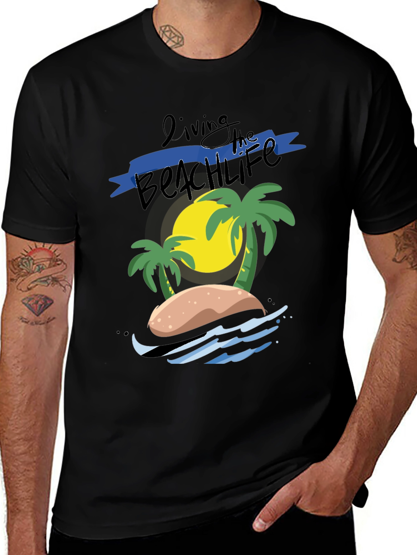 Variant 13 of Living the Beach Life T-Shirt - Tropical Island Design