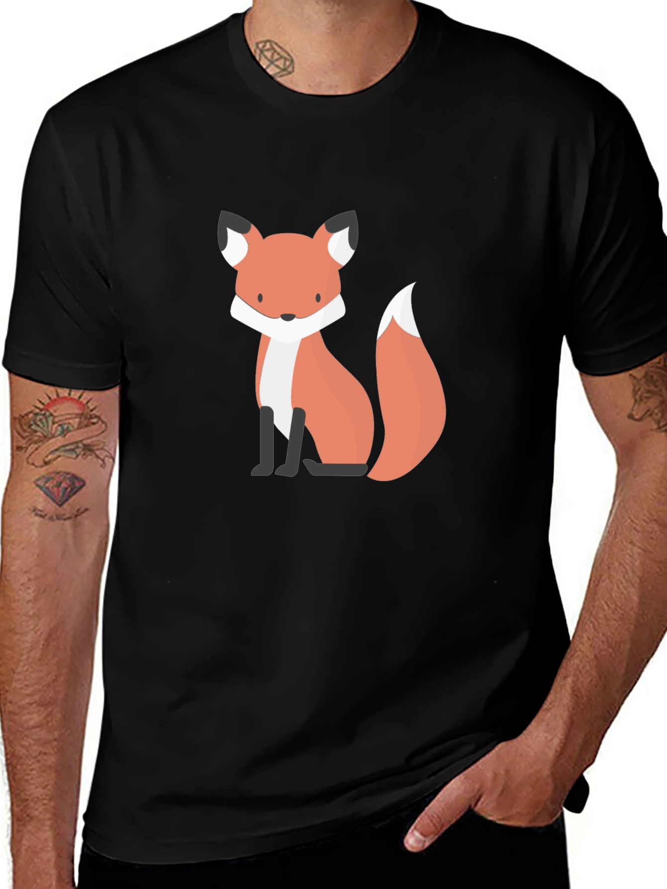 Variant 22 of Cute Cartoon Fox Graphic Black T-Shirt