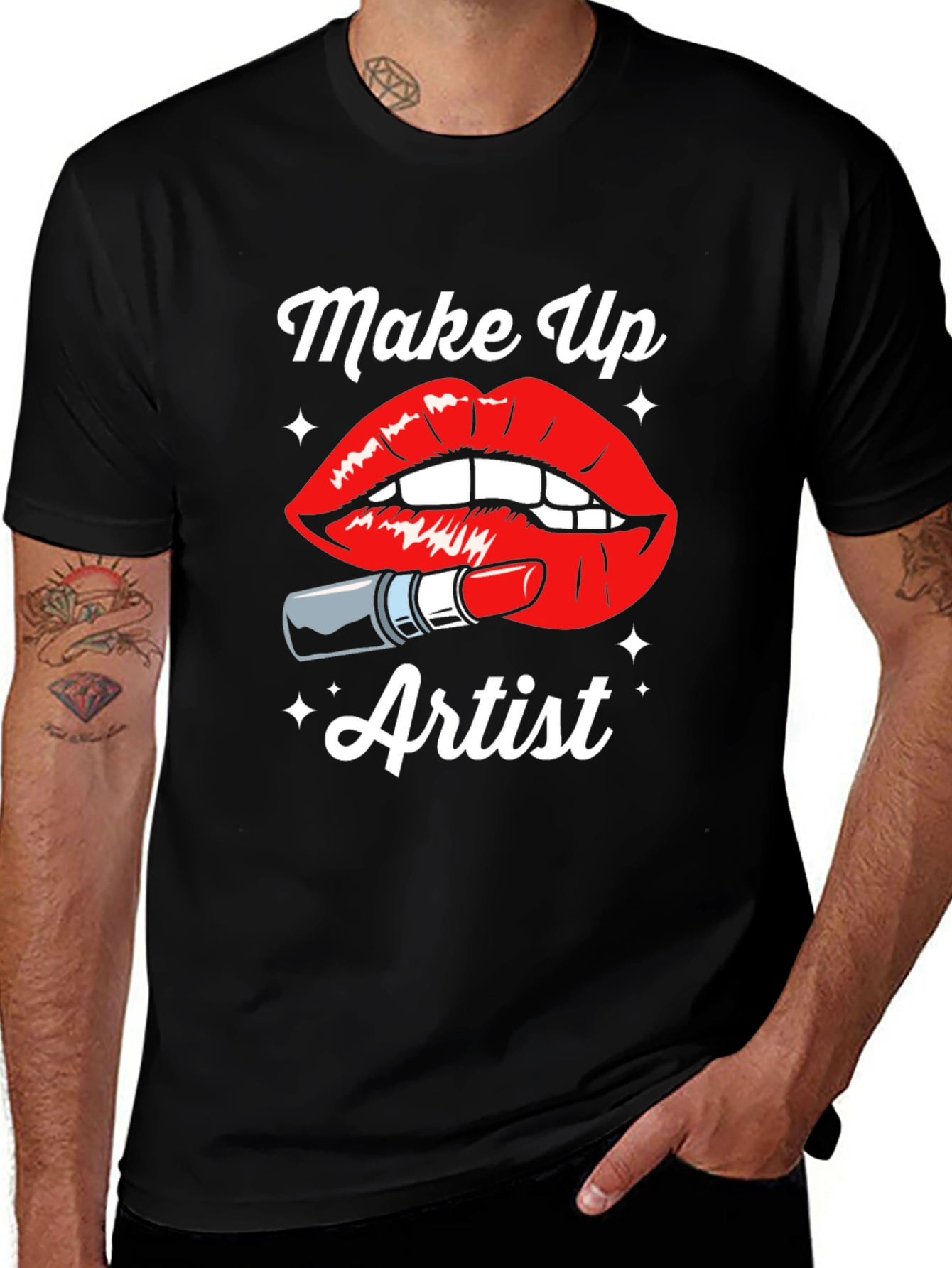 Variant 26 of Makeup Artist Graphic T-Shirt - Black Cotton Tee