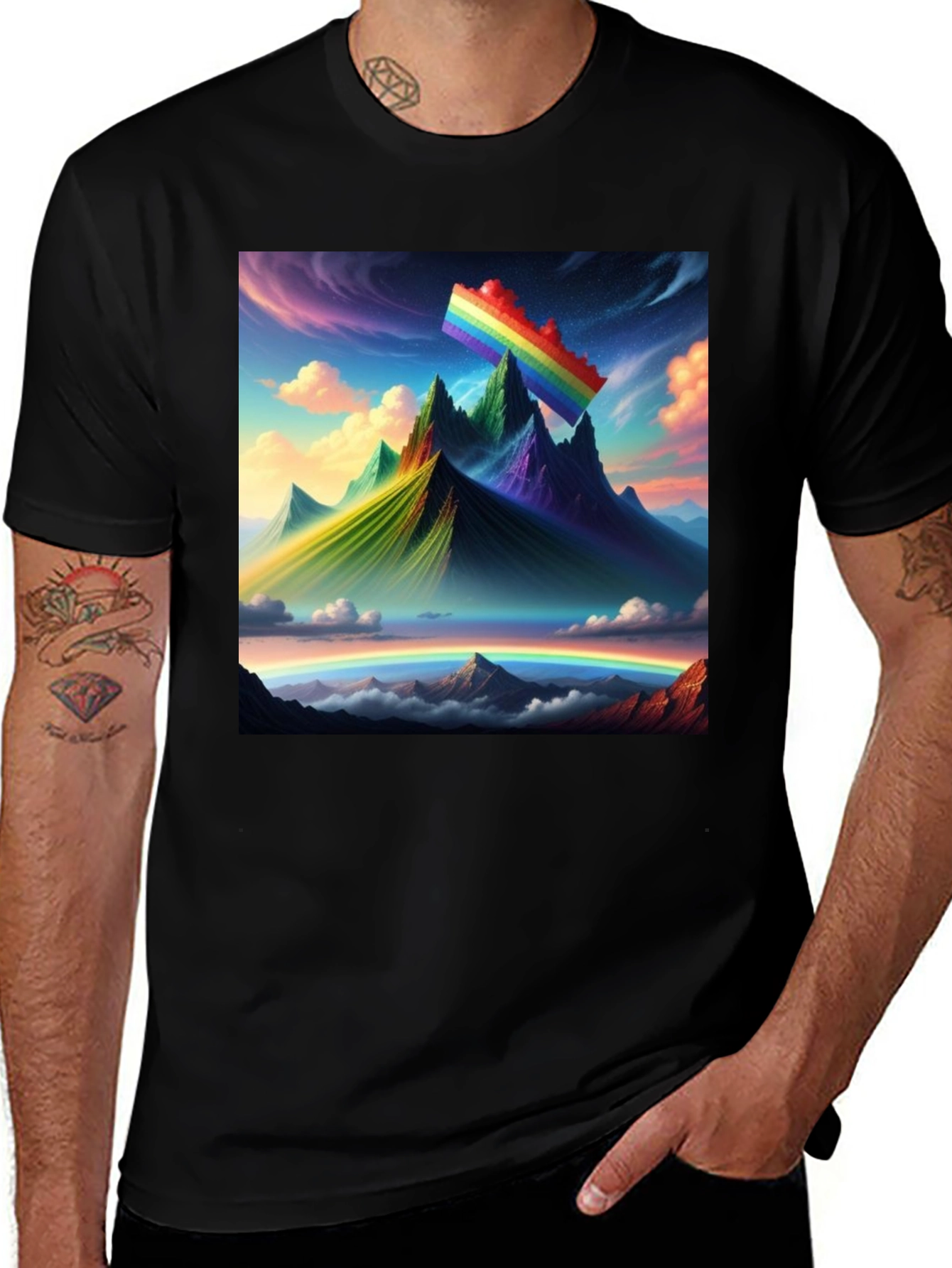 Variant 14 of Rainbow Landscape Graphic Tee - Artistic Mountain Design