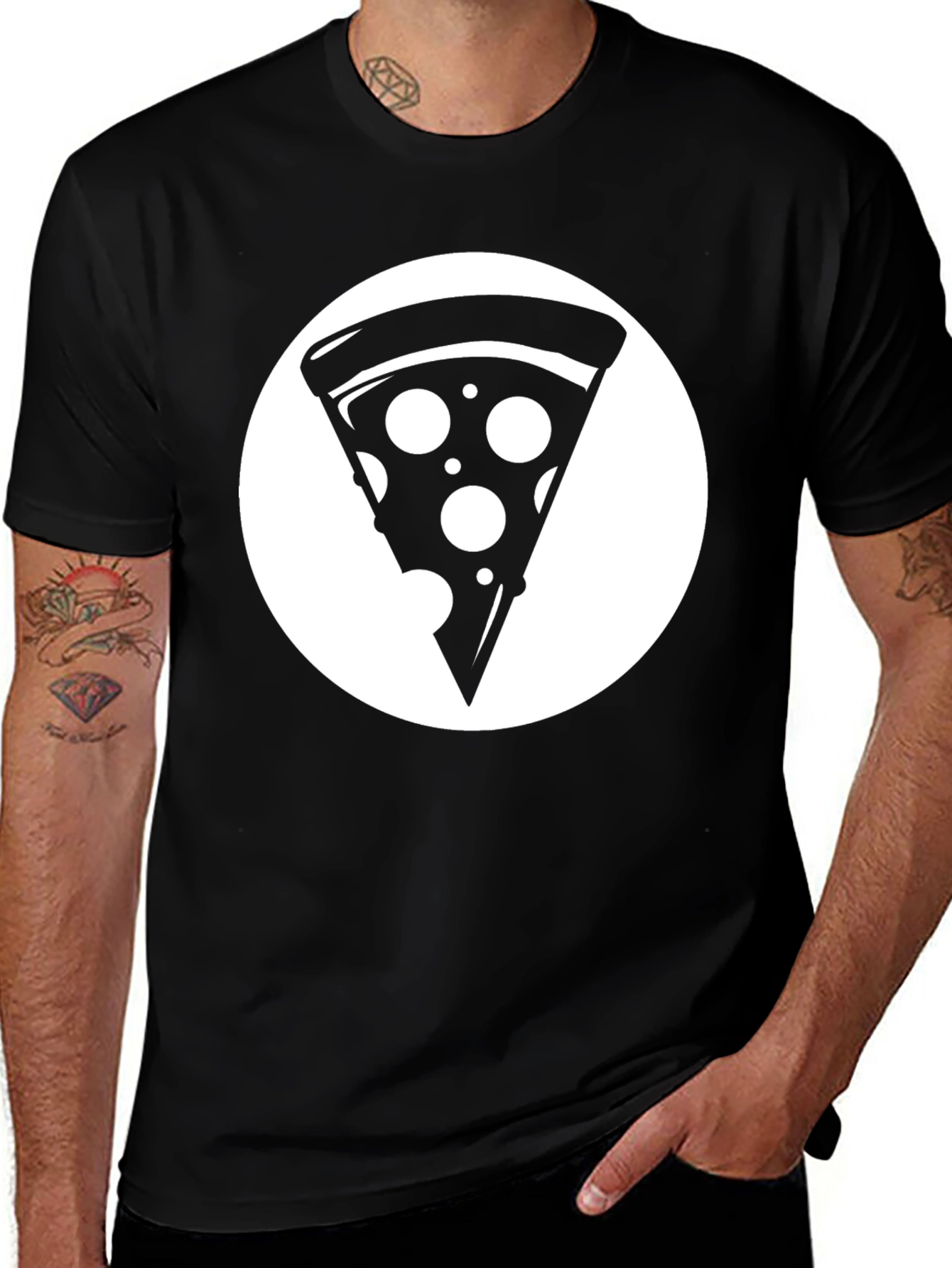 Variant 9 of Pizza Graphic Tee - Black, Casual Cotton Blend