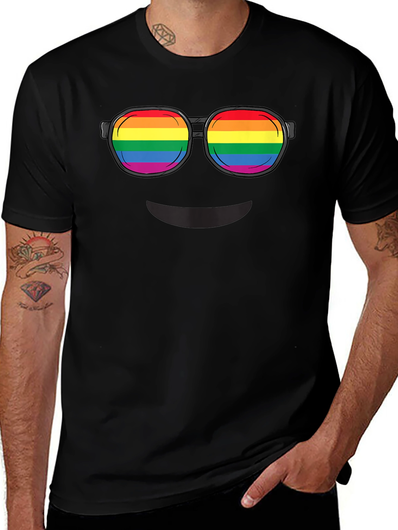 Variant 16 of Rainbow Glasses Graphic T-Shirt - Black Crew Neck Tee