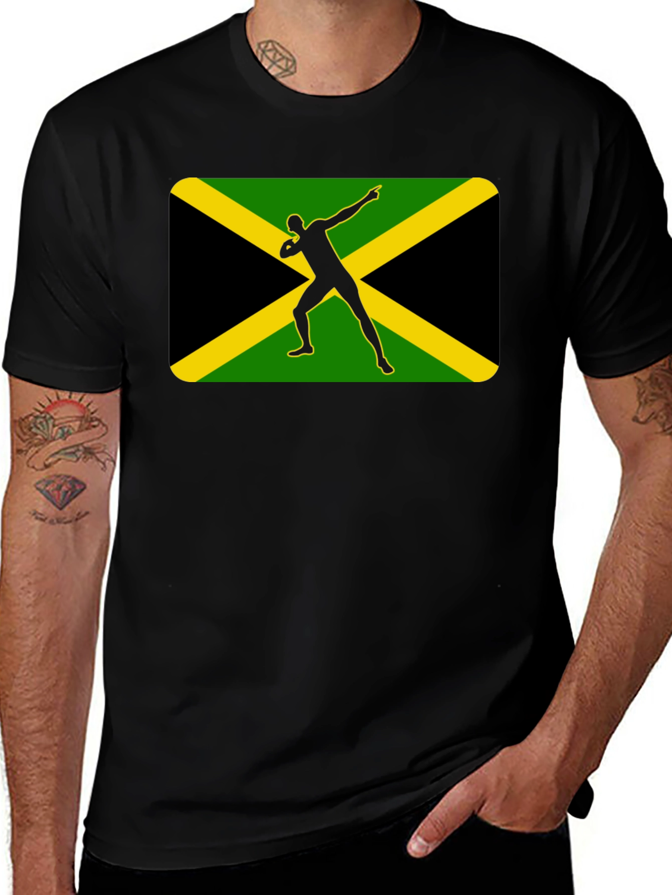 Variant 20 of Jamaican Bolt T-Shirt: Black Cotton Tee
