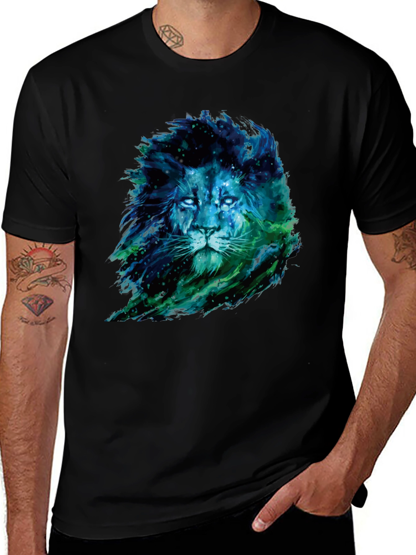 Variant 5 of Cosmic Lion Graphic Black T-Shirt