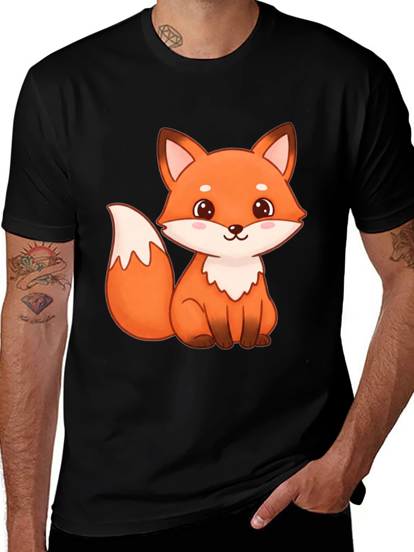 Variant 28 of Cute Fox Graphic Print Black T-Shirt